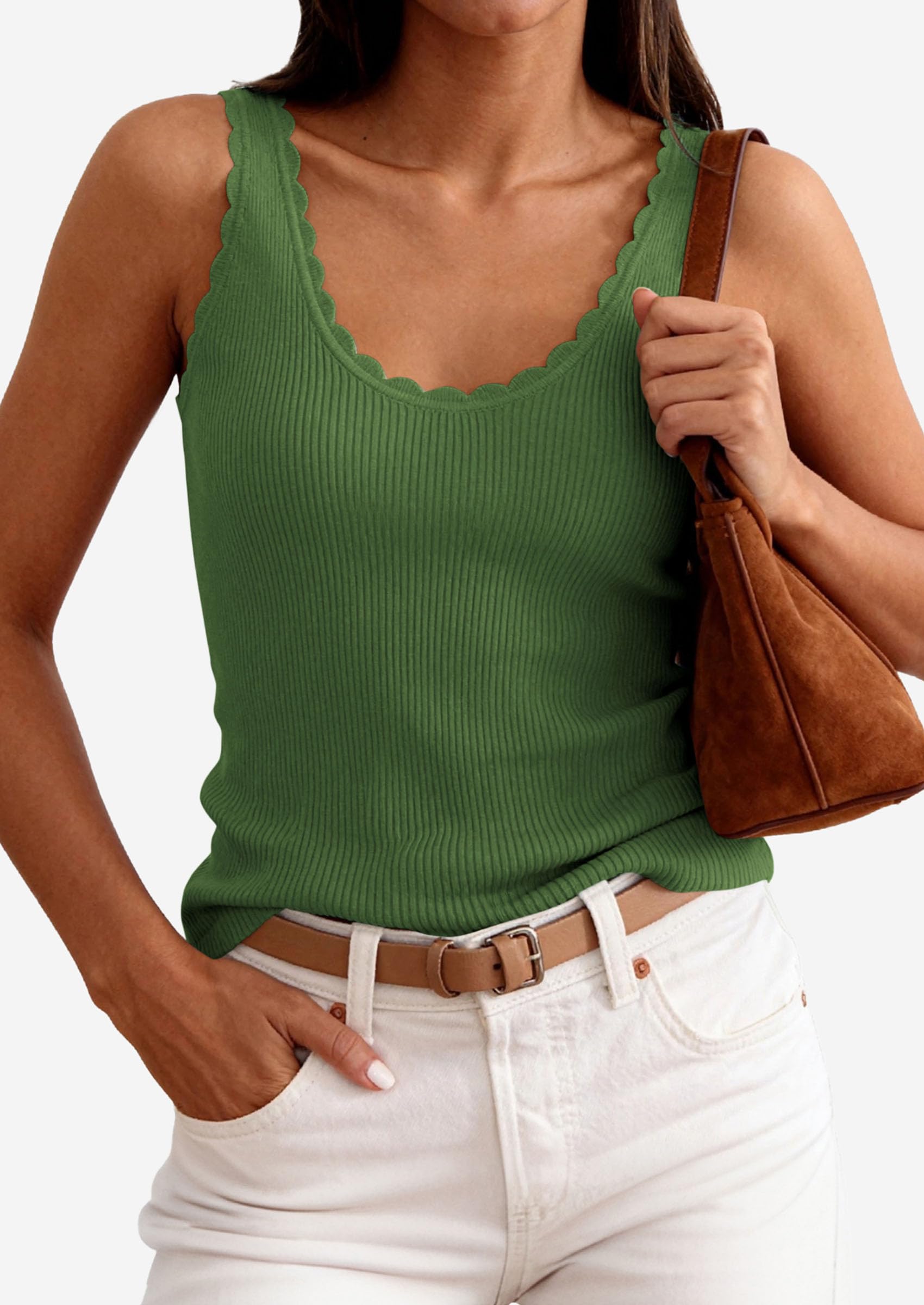 Womens Ribbed Knit Sleeveless Tank Tops,Army Green,XS