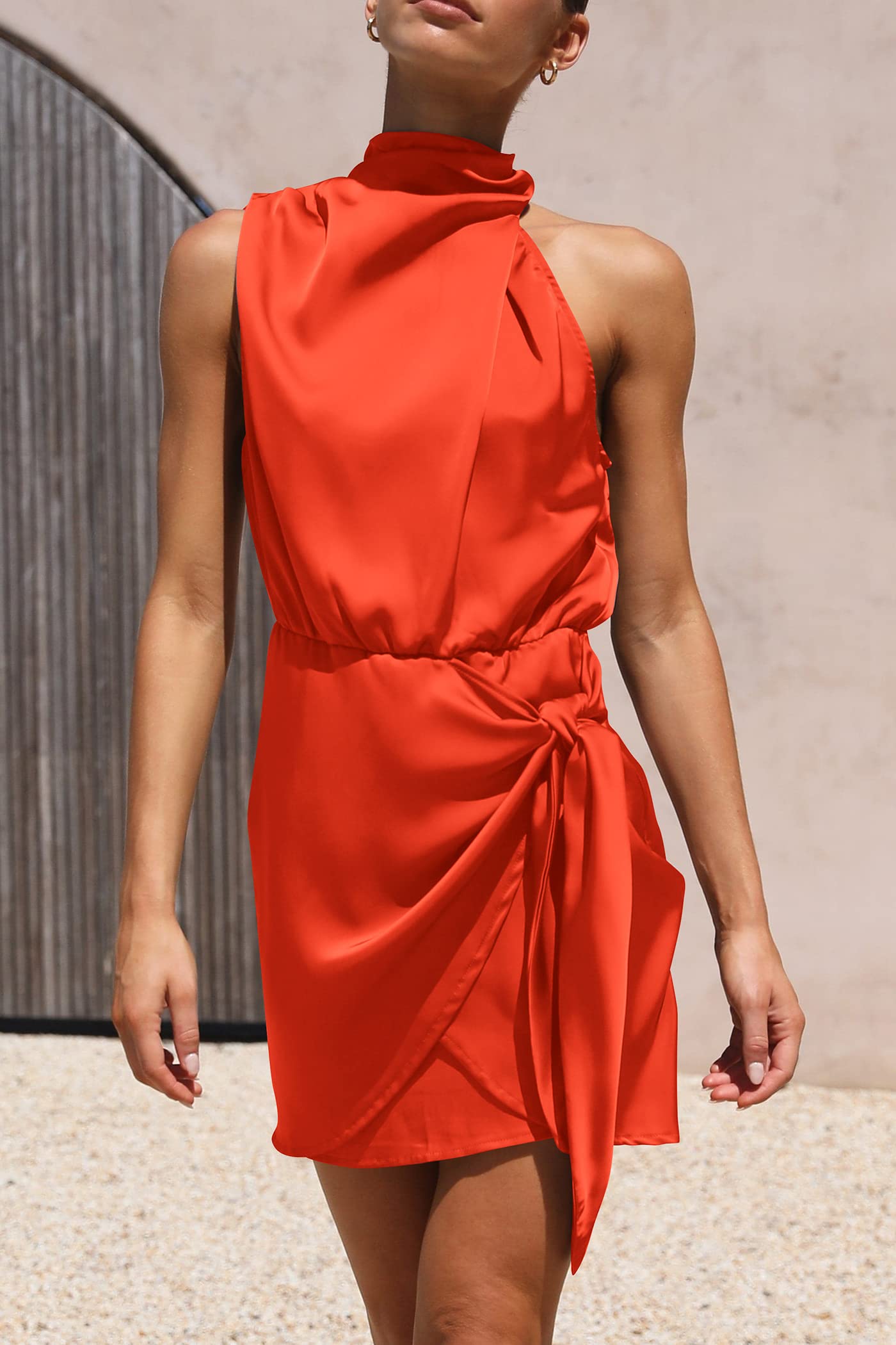 Women's Formal Short Satin Cocktail Dress Orange