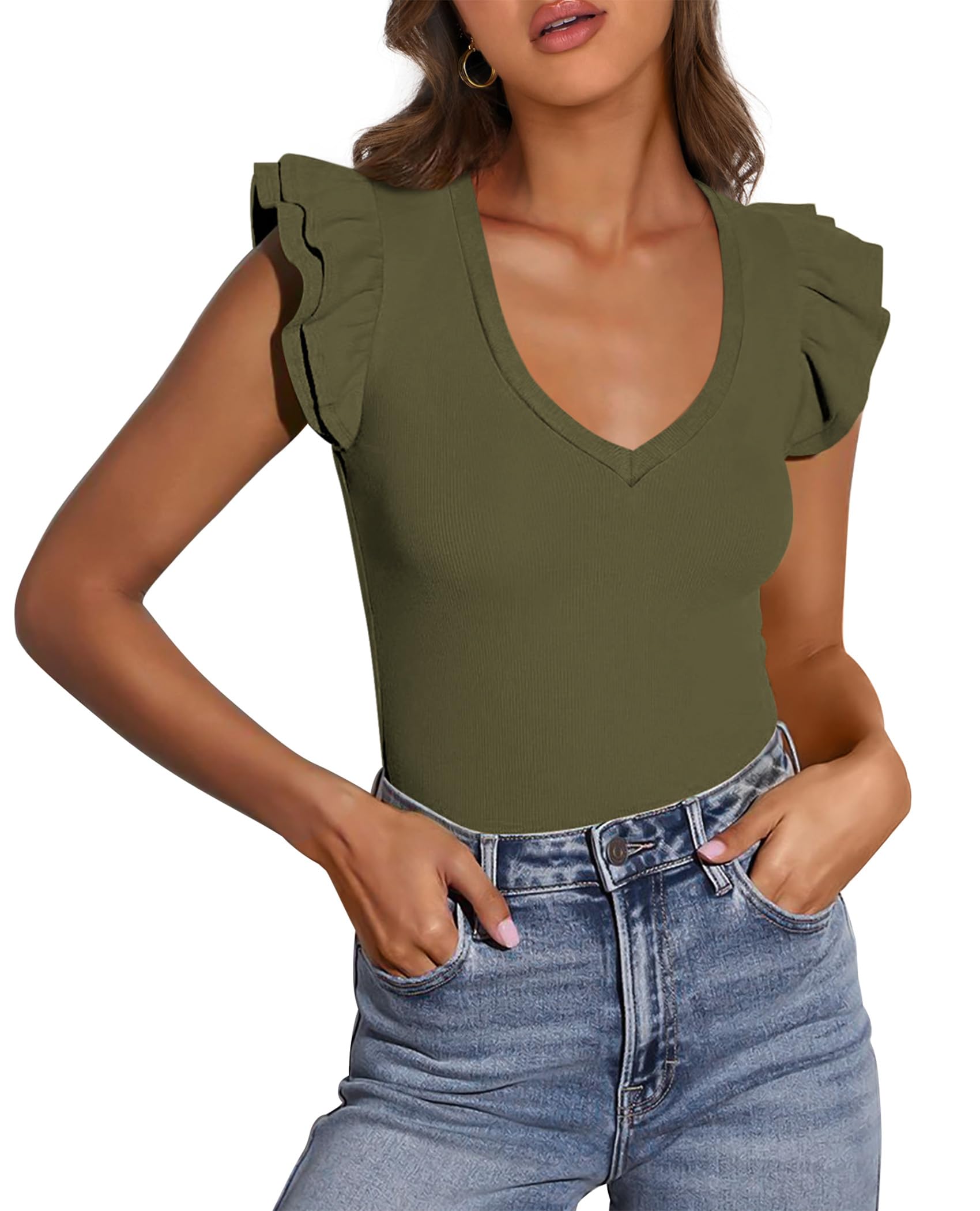 Womens Sleeveless Slim Fit T Shirts,Army Green,S