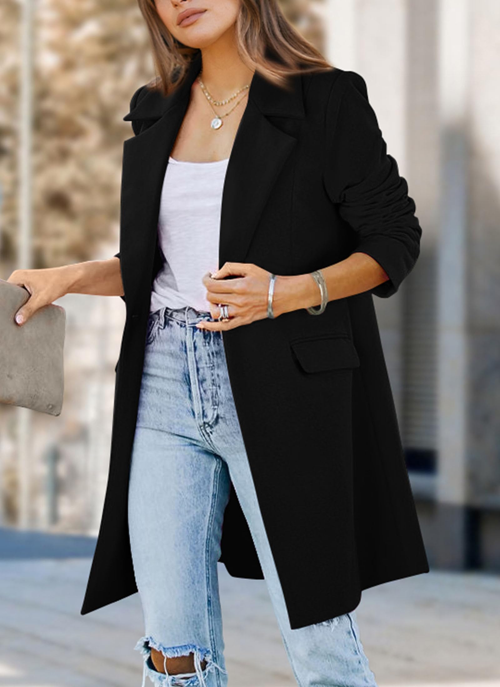 Women's Business Casual Long Blazer Jackets(Black,S)