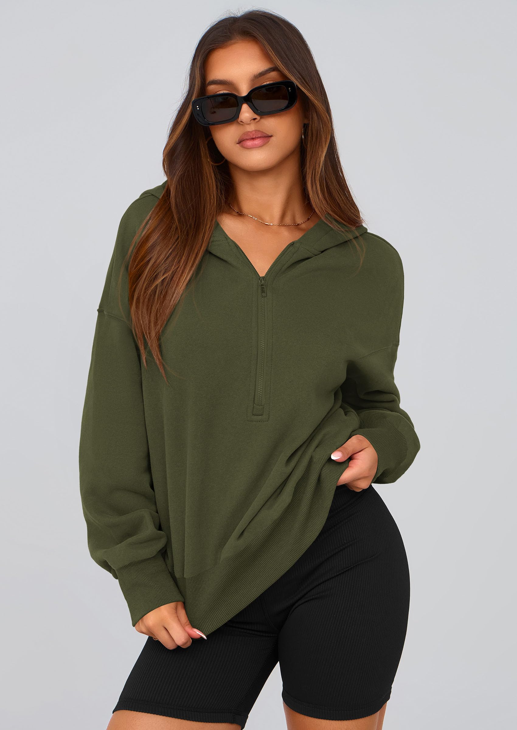 Women's Fall Half Zip Cropped Hoodie Sweatshirt