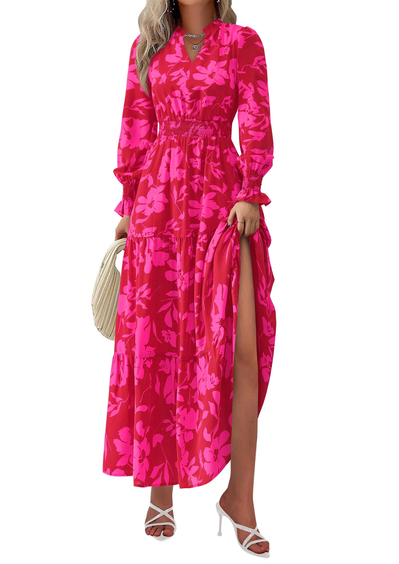 Women's Floral Maxi Dress Fall A Line Wedding Guest Dresses
