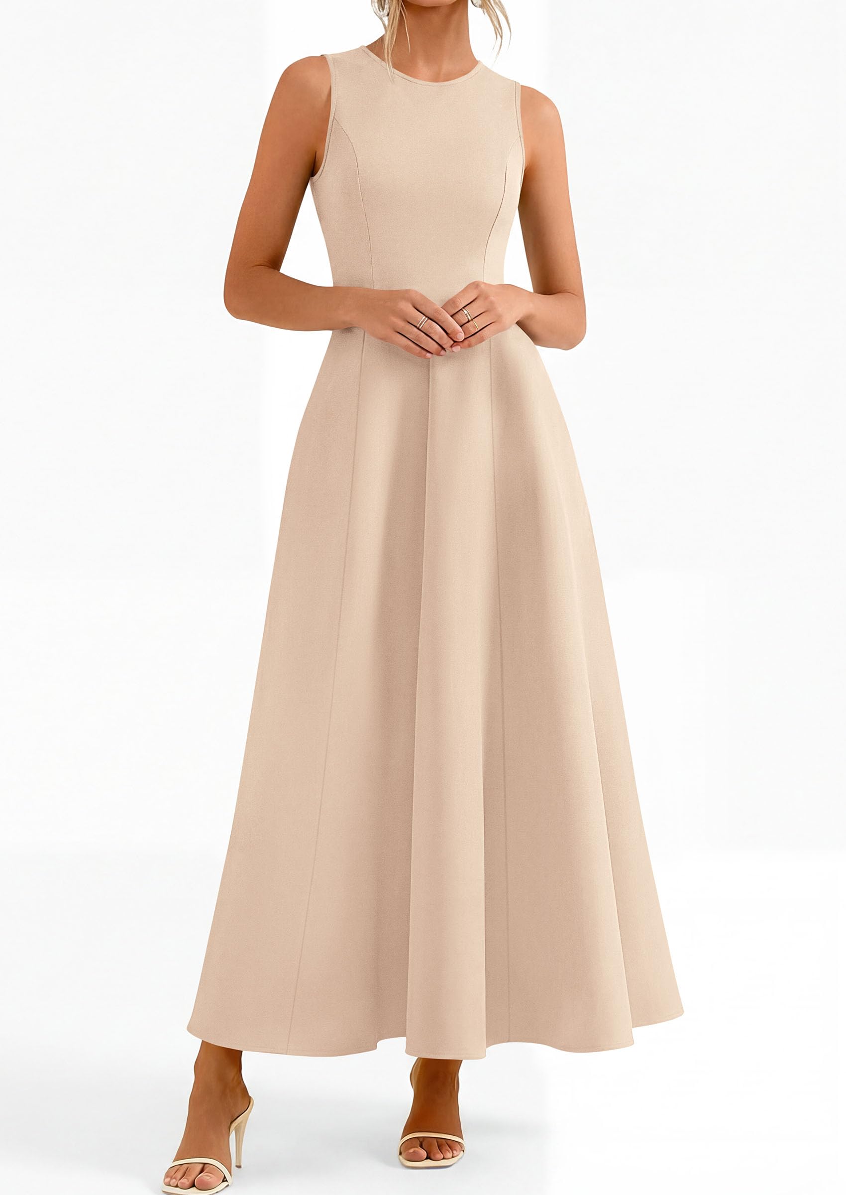 Women's Sleeveless Summer Elegant Maxi Dresses, Beige,S