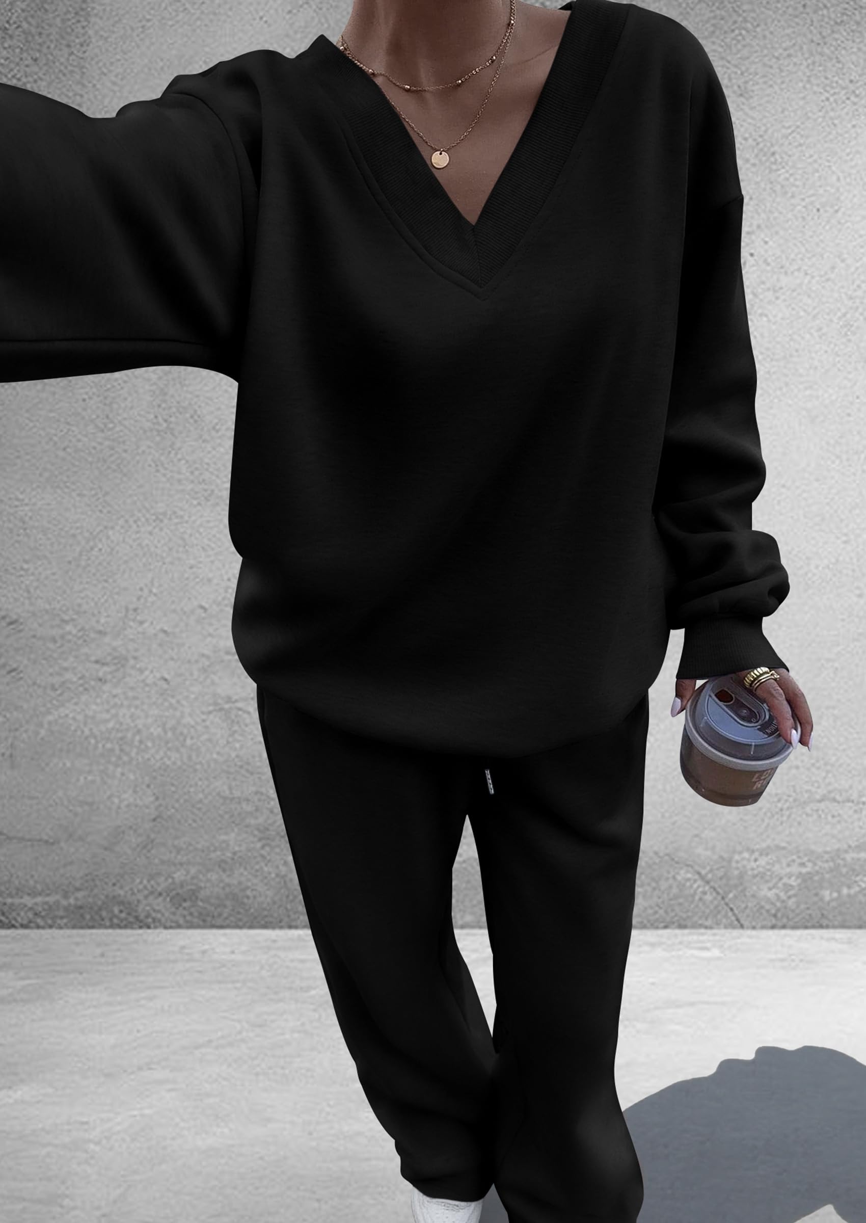 Womens 2 Piece Outfits Fall Sweatsuits,Black,S