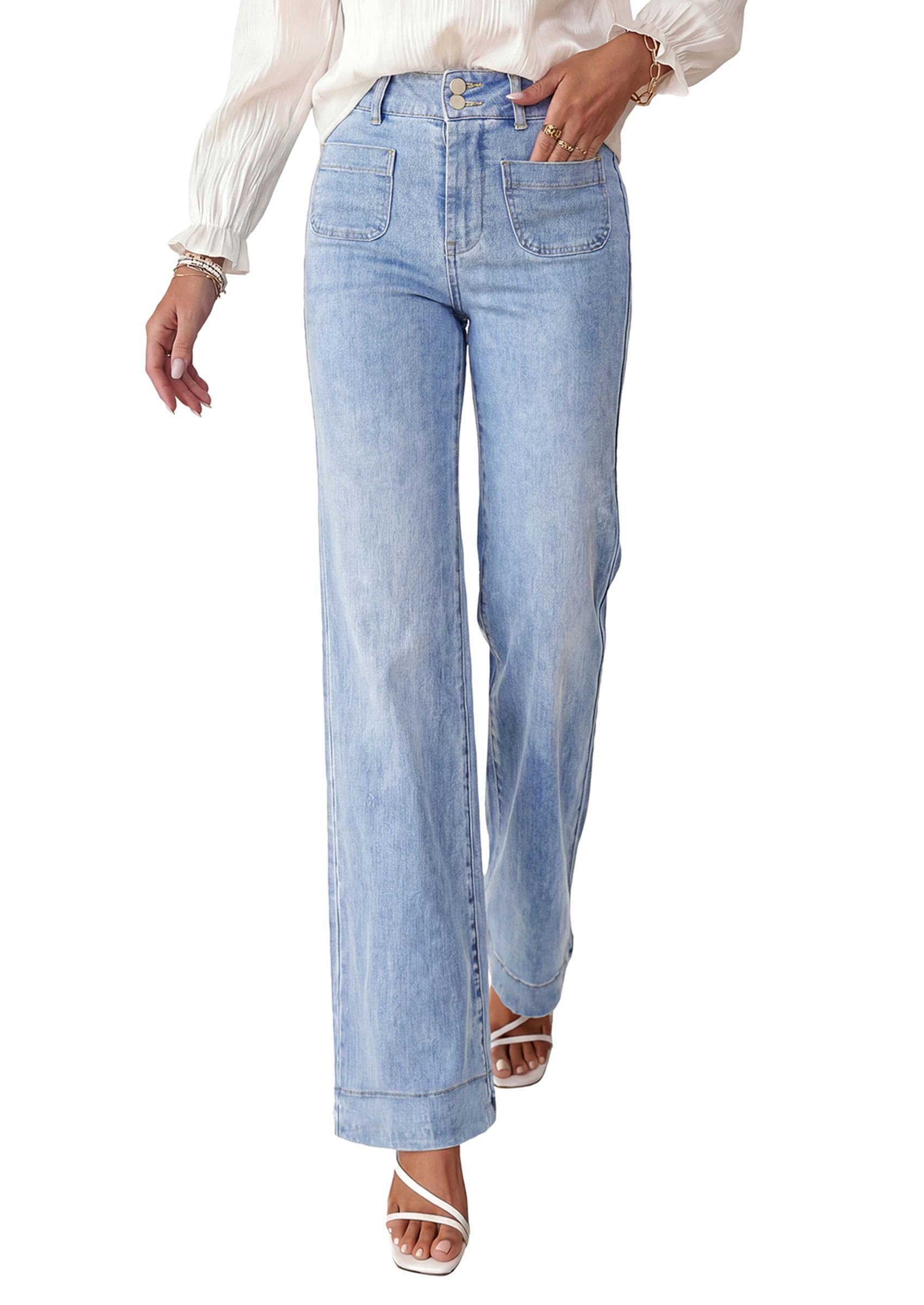 Womens Wide Leg High Waisted Trendy Jeans,Ashleigh Blue,4