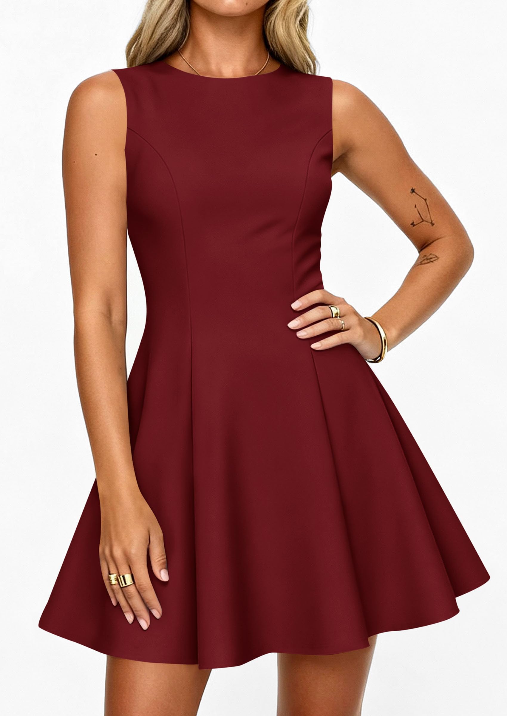Women's Formal Boat Neck A Line Mini Dress,Burgundy,S