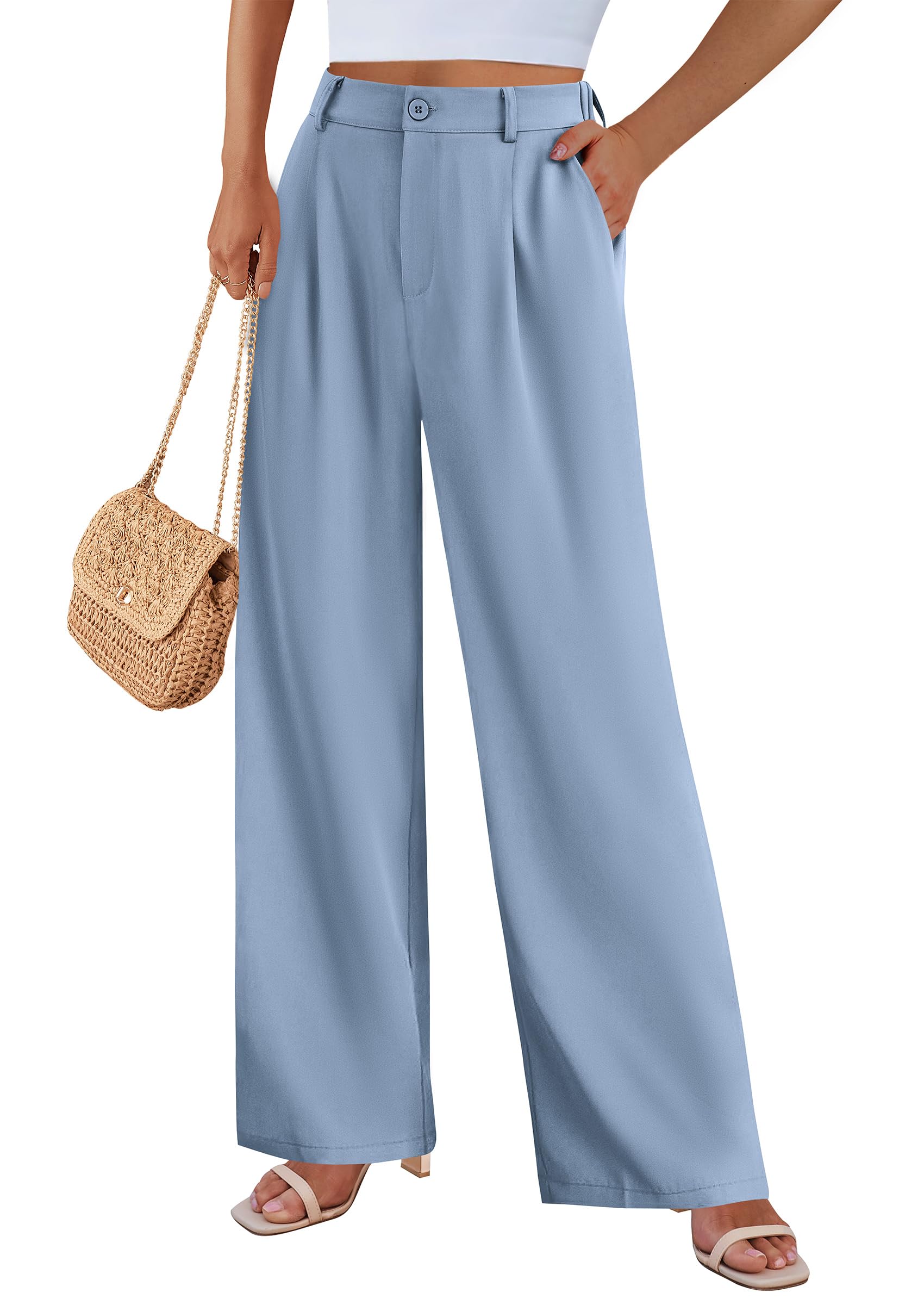 Women's Flowy Wide Leg Dress Pants,Grey Blue,S