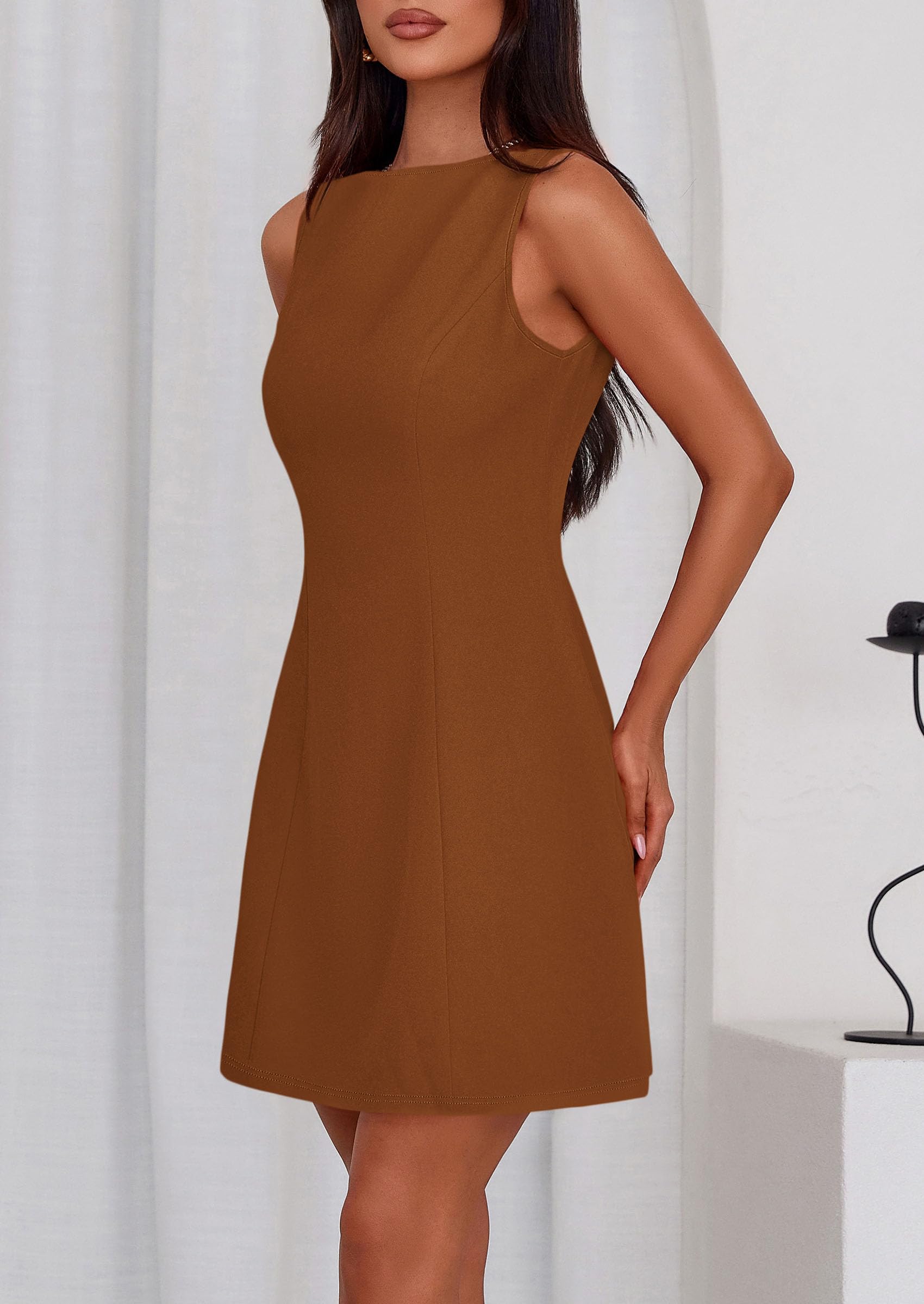 Women's Formal Short Dresses A Line Mini Dress,Red Brown,XS