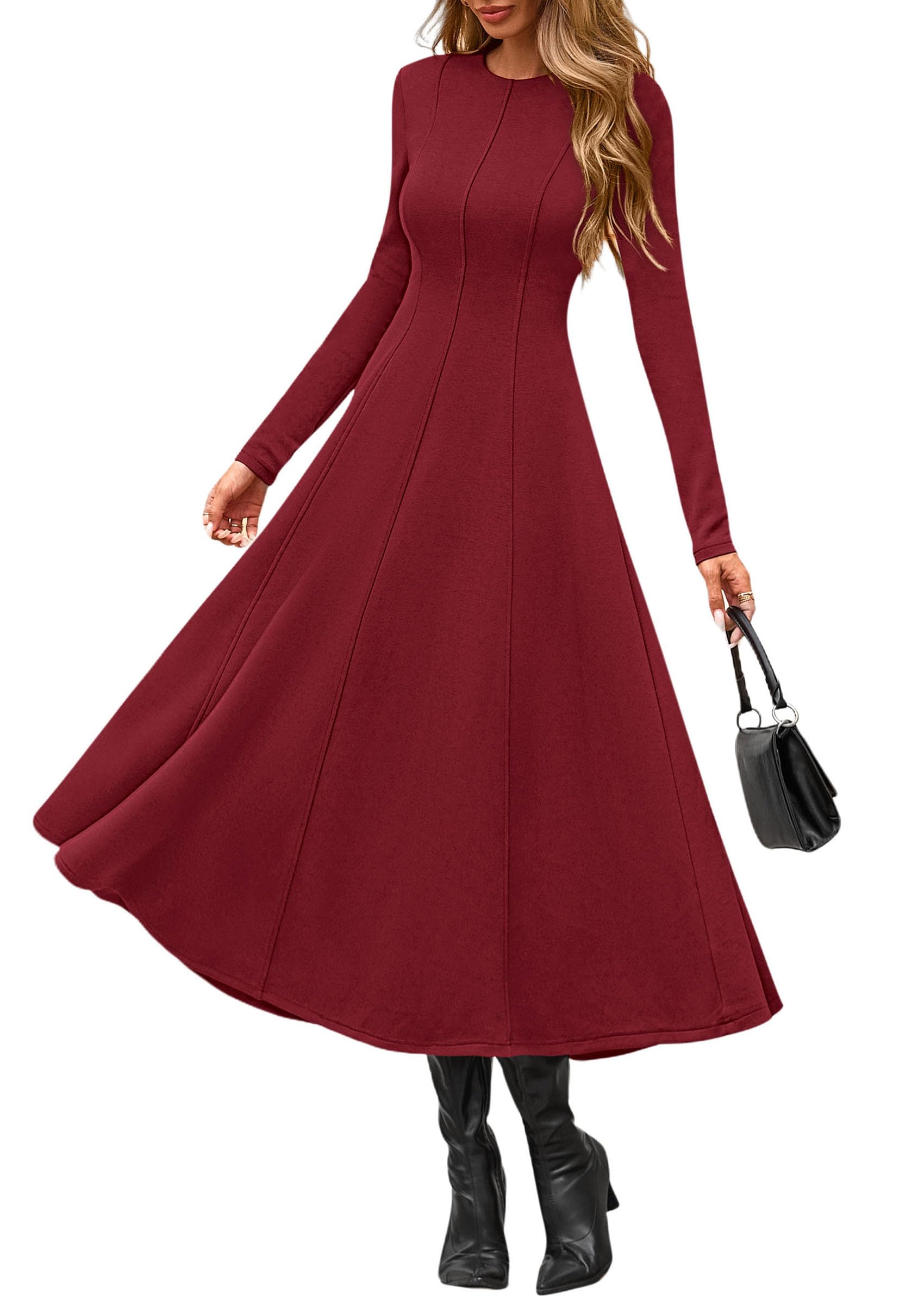 Women's Fall Long Sleeve A Line Midi Elegant Cocktail Dress