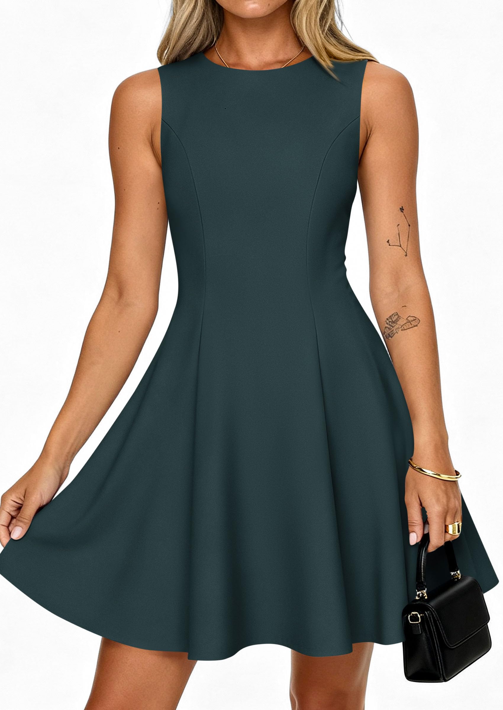 Women's Formal Boat Neck A Line Mini Dress,Dark Cyan,XS