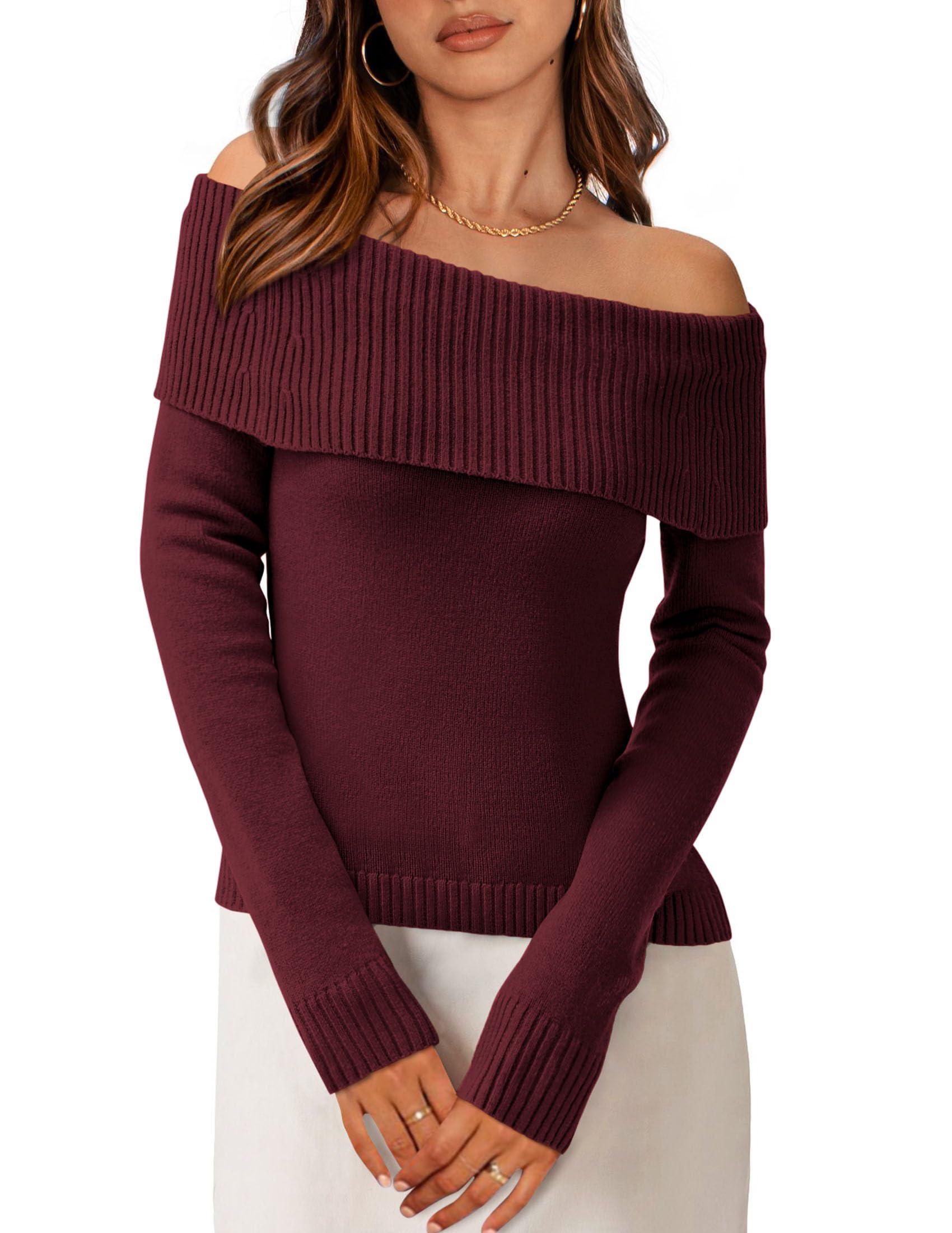 Off the Shoulder Sweater Women Trendy Fall Date Night Tops