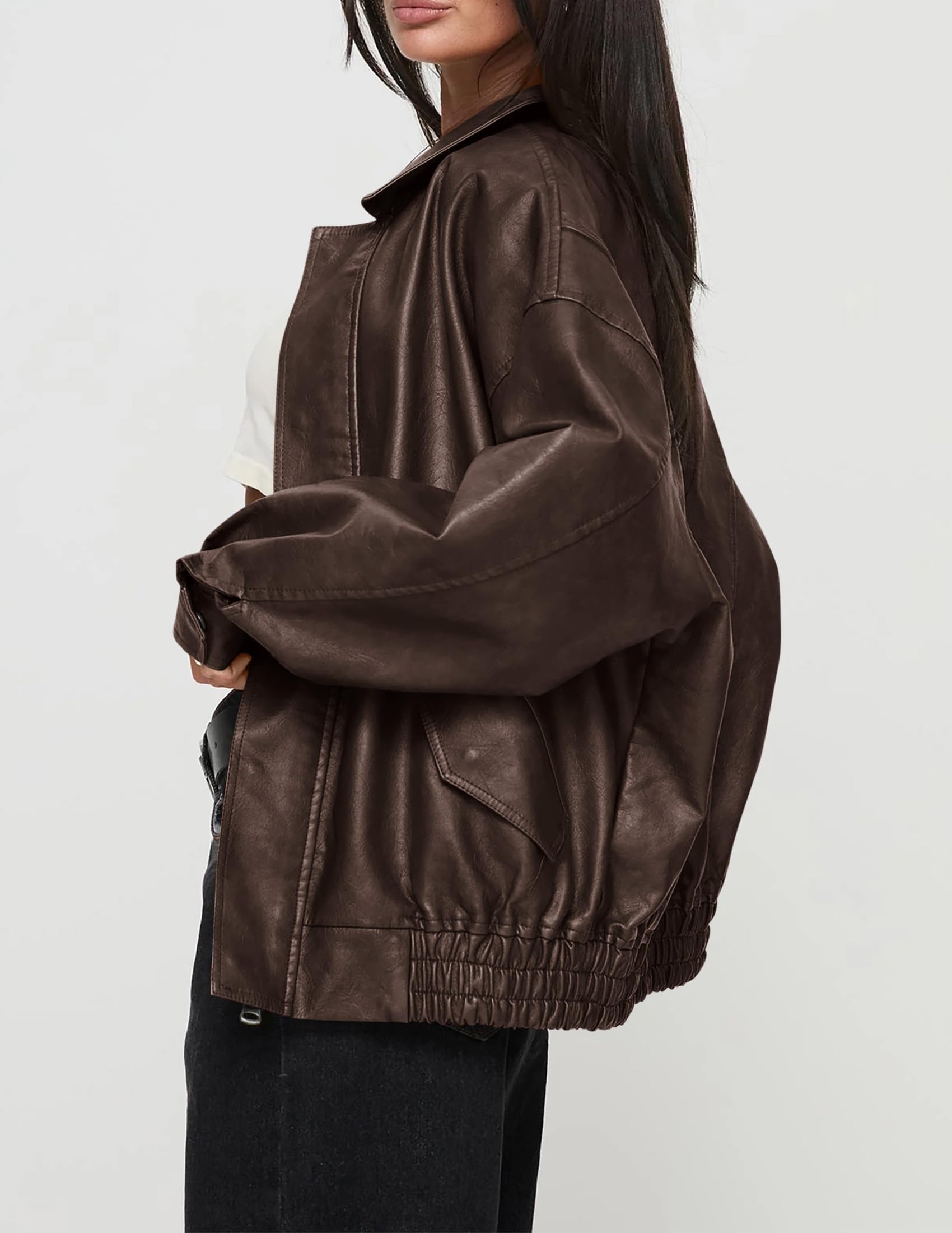 Women's Faux Leather Motorcycle Jackets(Dark Coffee,Medium)