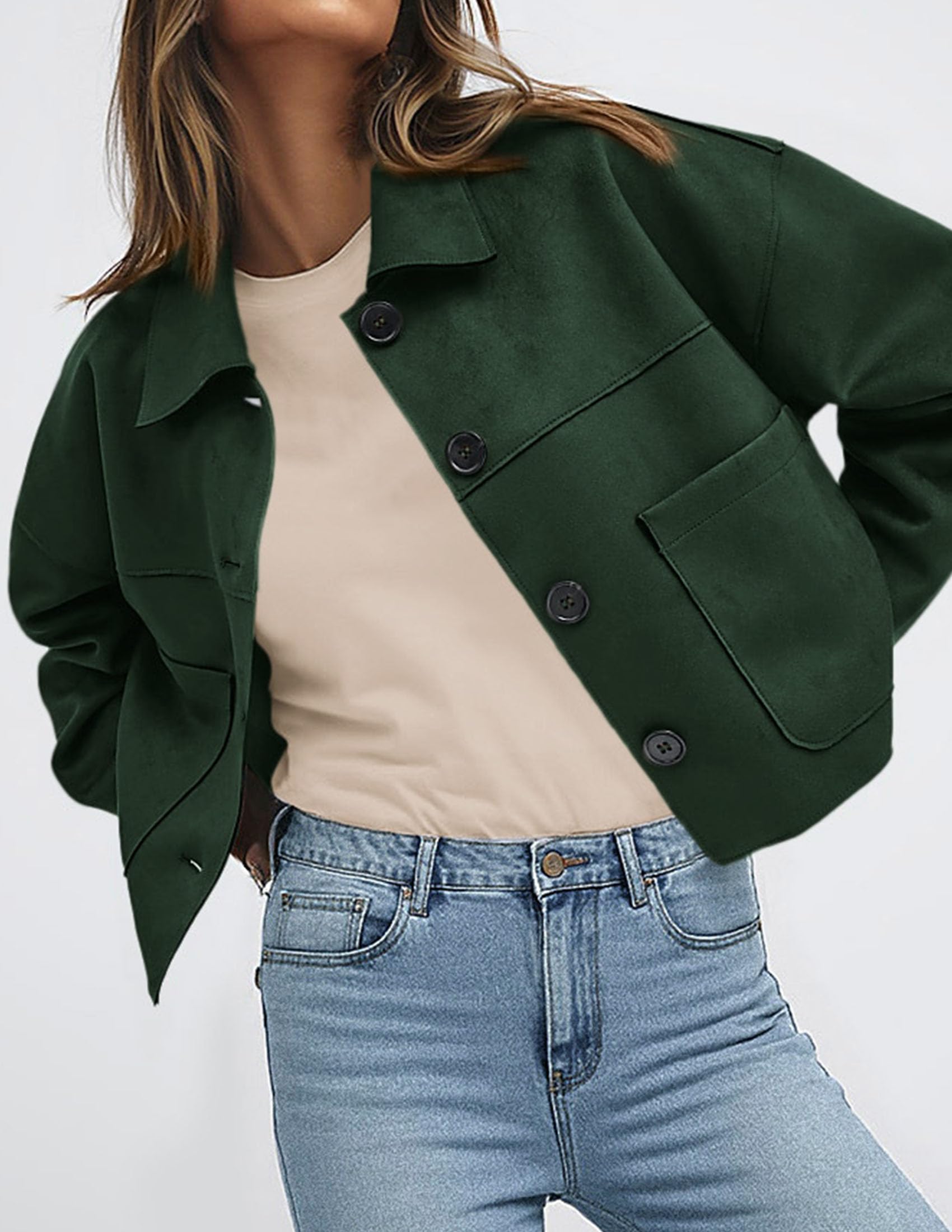 Women's Faux Suede Shacket Jackets Lightweight Cropped Coats