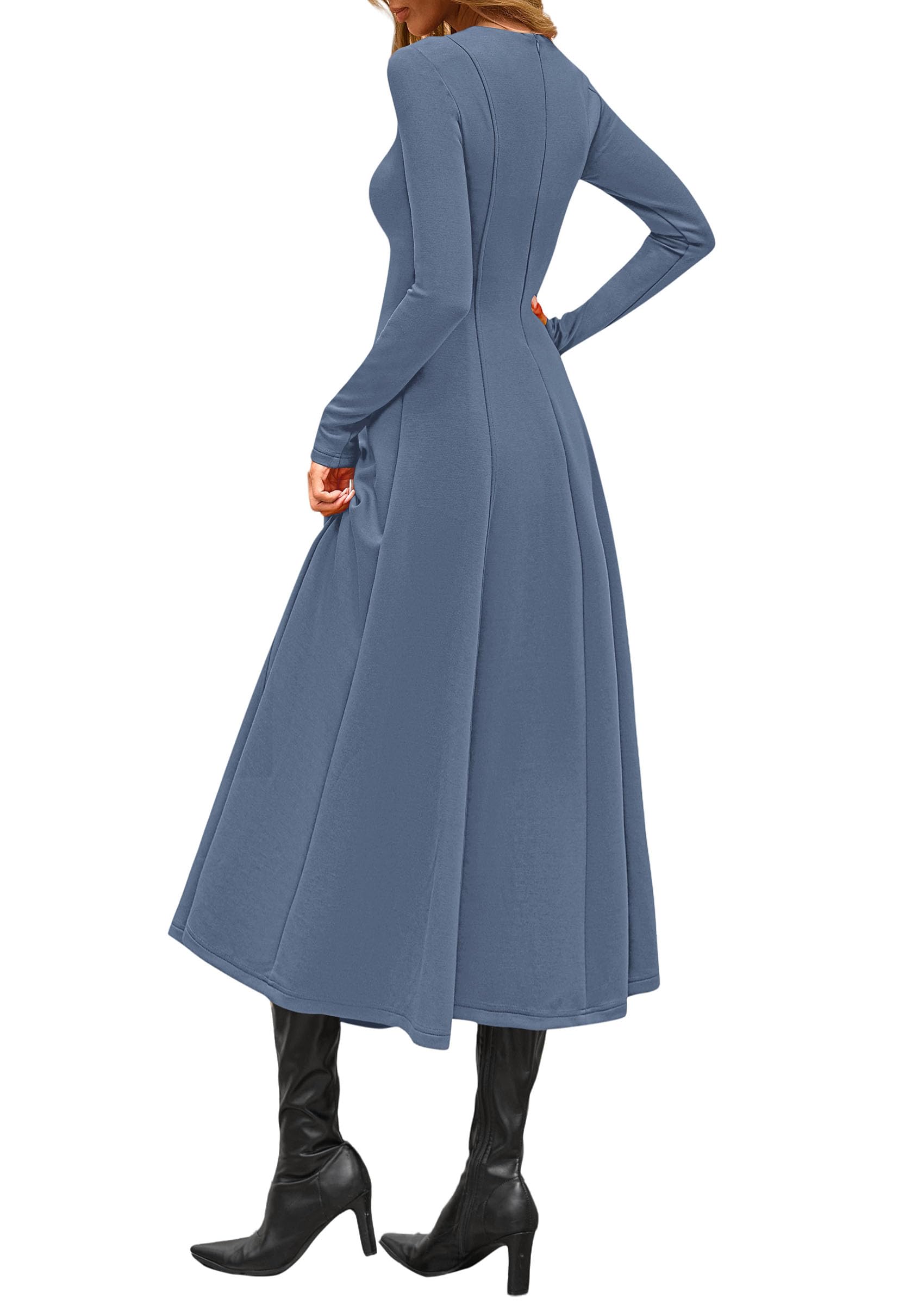 Women's Fall Long Sleeve A Line Midi Elegant Cocktail Dress