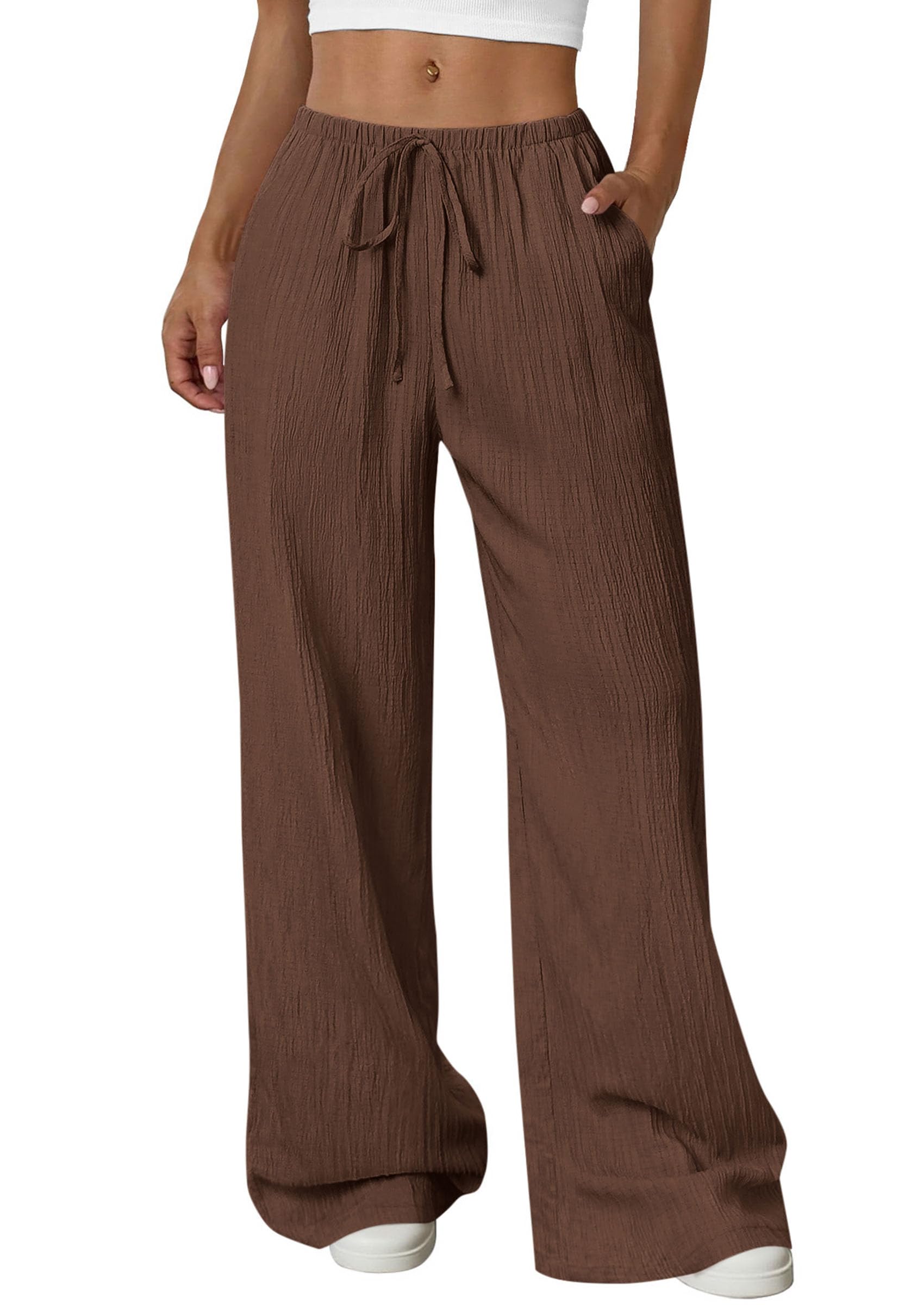 Women's Palazzo Pants Casual Wide Leg Trousers,Brown,M