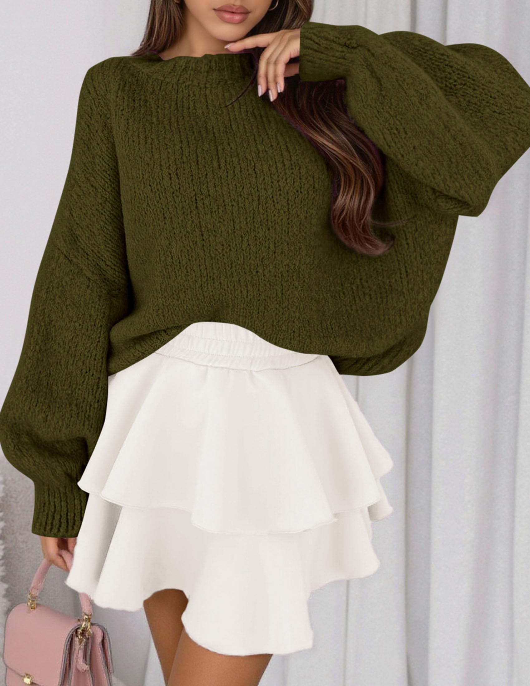 Women's Chunky Knit Oversized Pullover Sweaters,Army Green,S