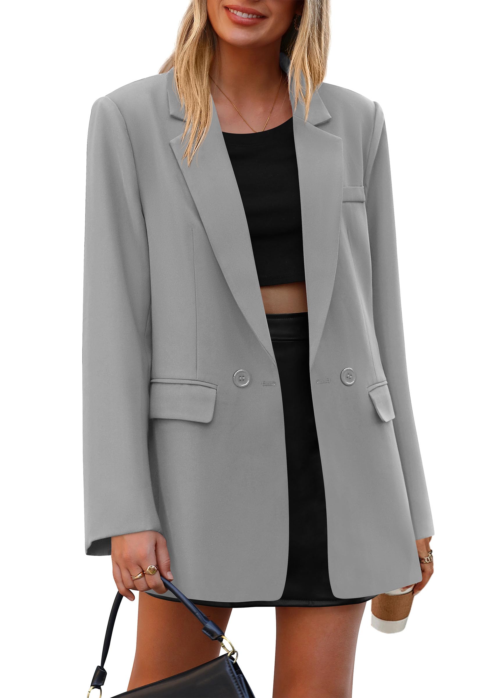 Women's Fall Business Casual Oversized Blazers(Grey,S)