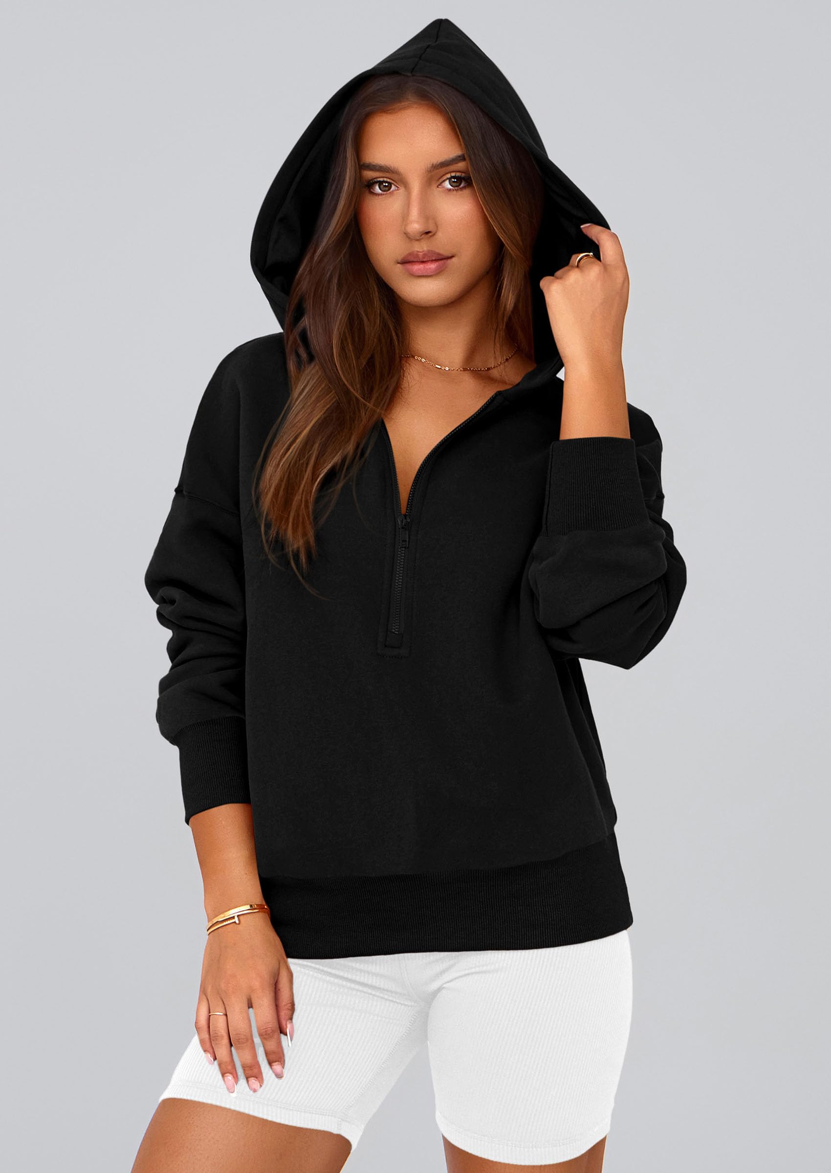 Women's Fall Half Zip Cropped Hoodie Sweatshirt