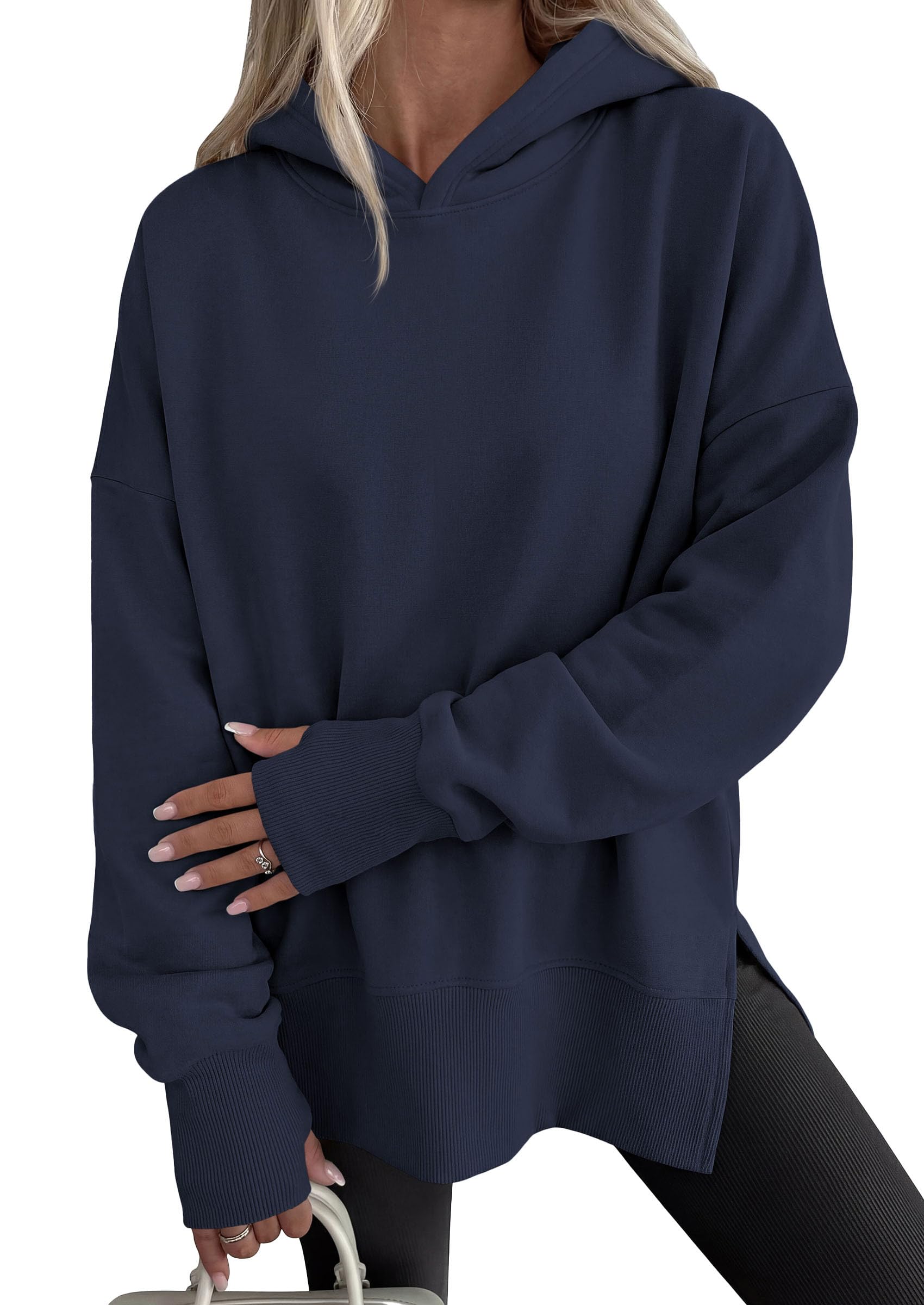 Womens Oversized Hoodies Side Slit Sweatshirts Navy Blue,S