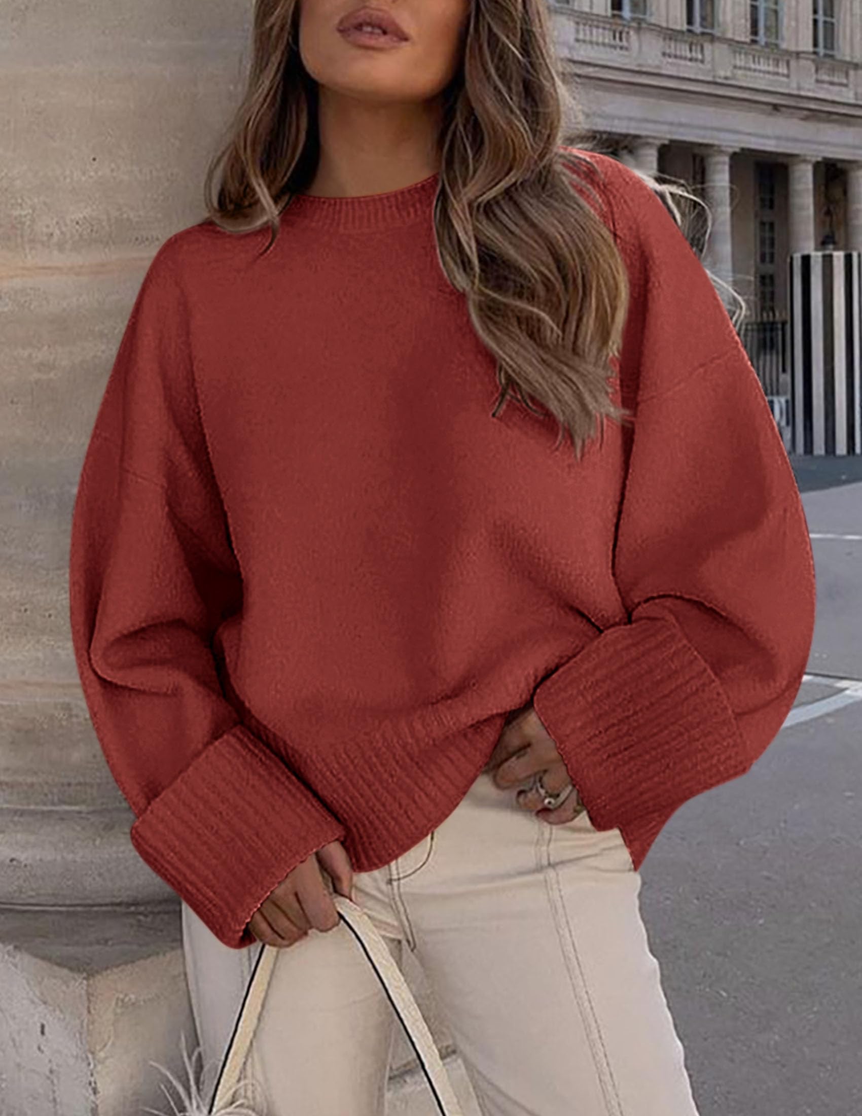 Women's Fall Fashion Cozy Oversized Sweaters(Rust Red,XS)