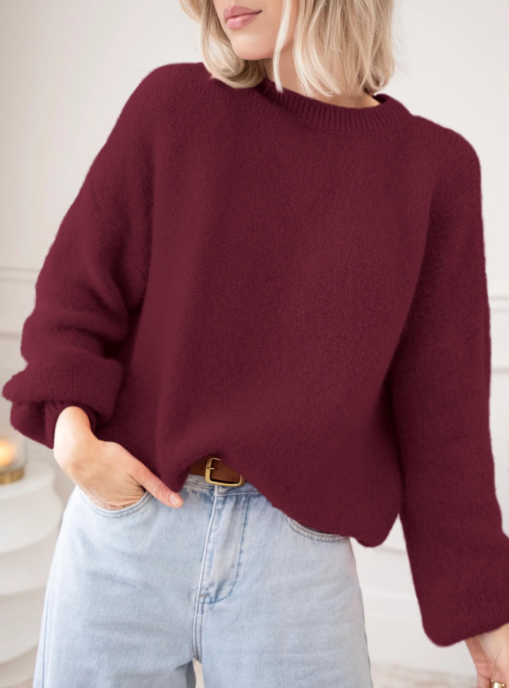 Women's Fall Oversized Holiday Sweaters (Burgundy,S)