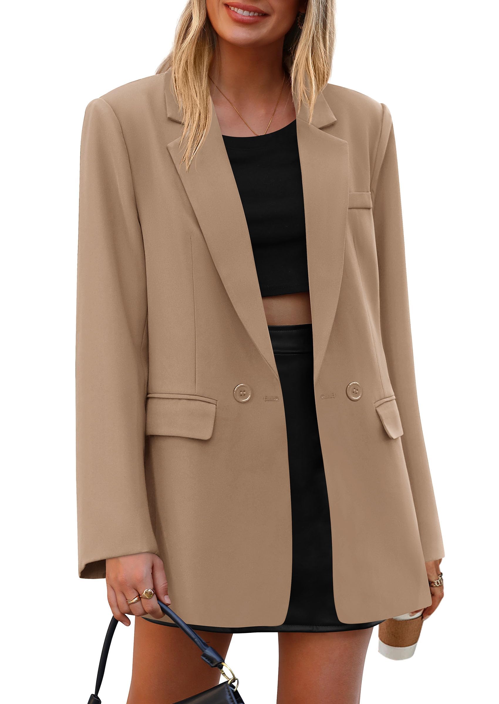 Women's Fall Business Casual Oversized Blazers(Khaki,M)