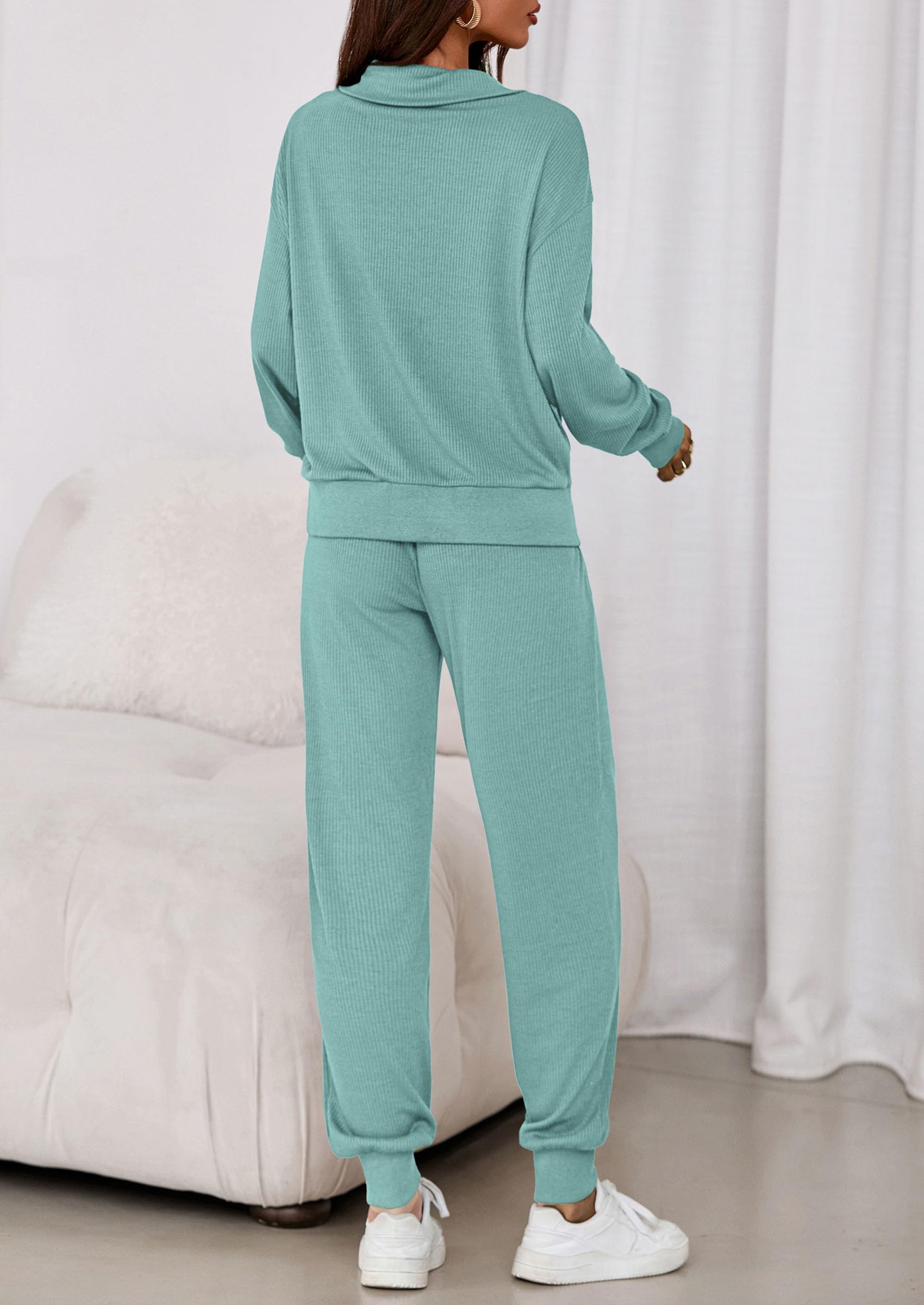 Airport Travel Outfit Women Ribbed Knit Matching Lounge Sets