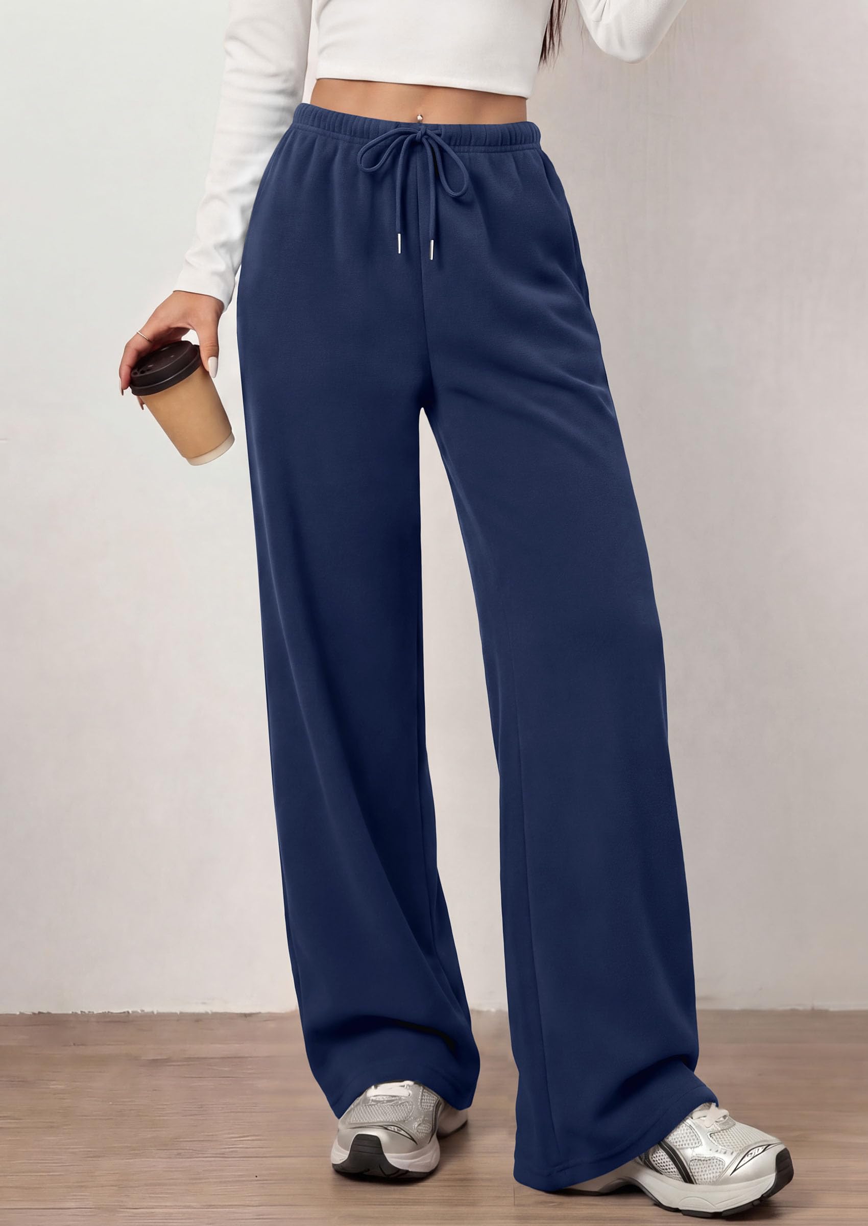 Womens Wide Leg Sweatpants Fleece Fall Sweat Pants,Navy Blue