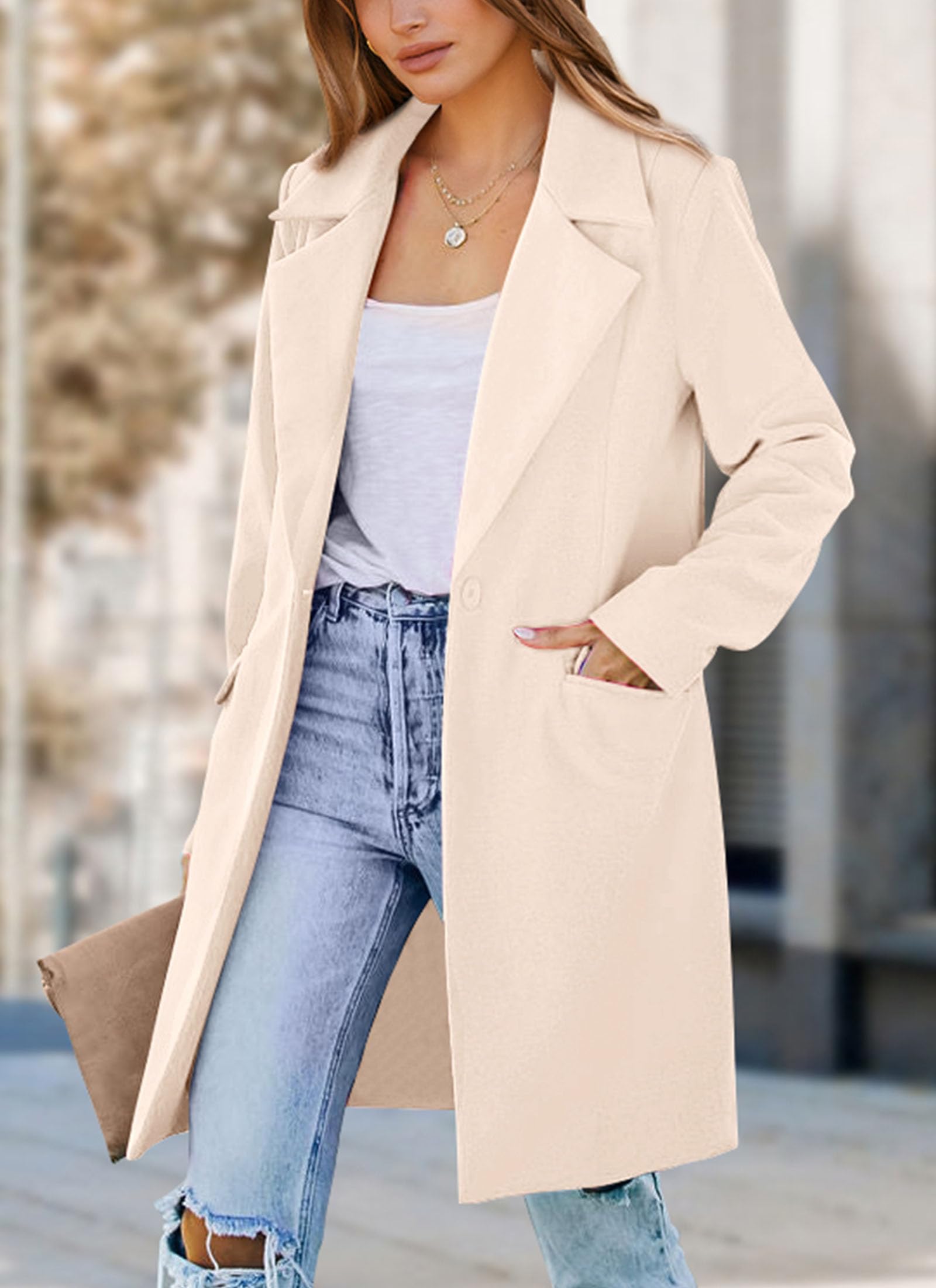 Women's Business Casual Long Blazer Jackets(Beige,M)