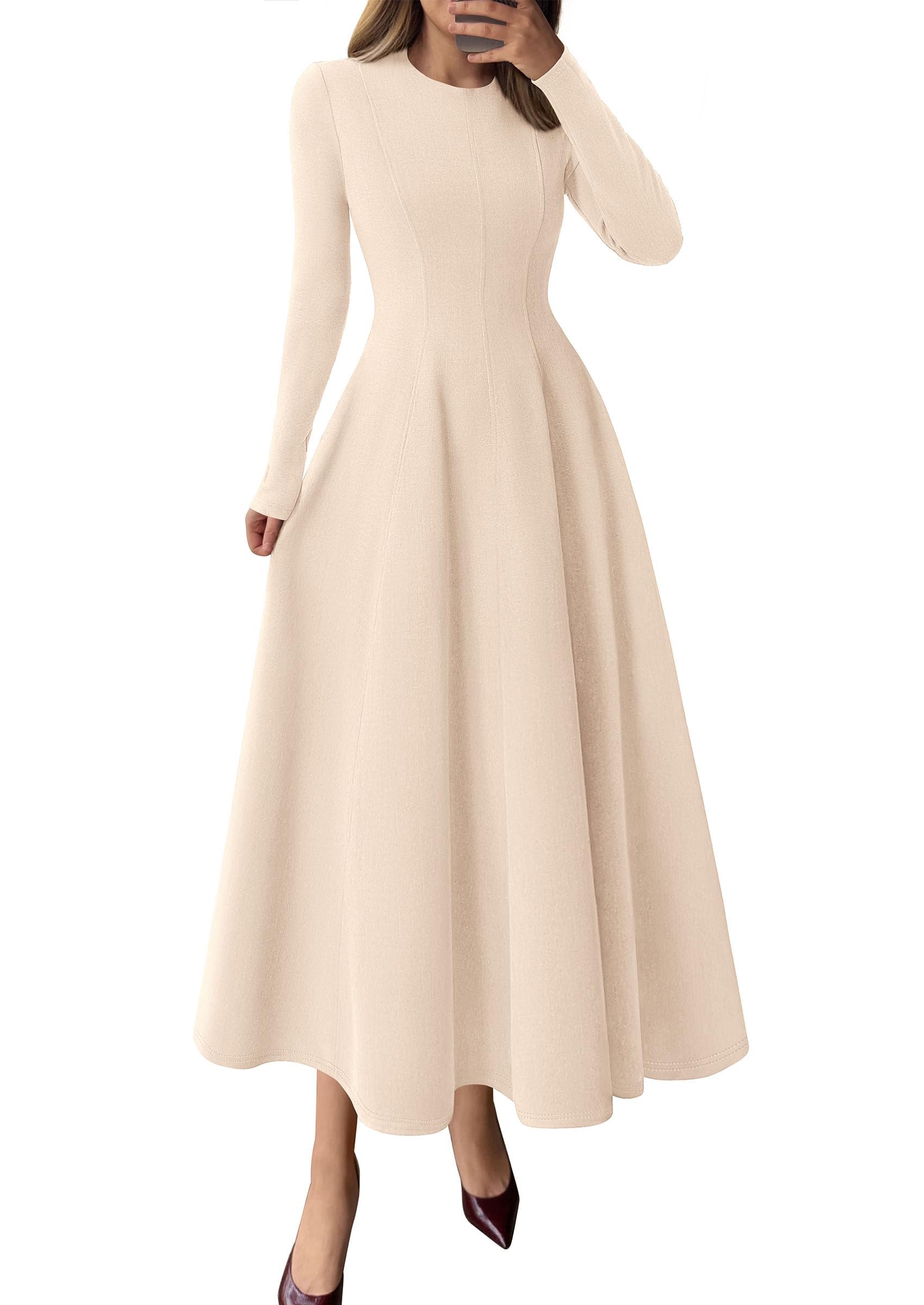 Women's Fall Long Sleeve A Line Midi Elegant Cocktail Dress
