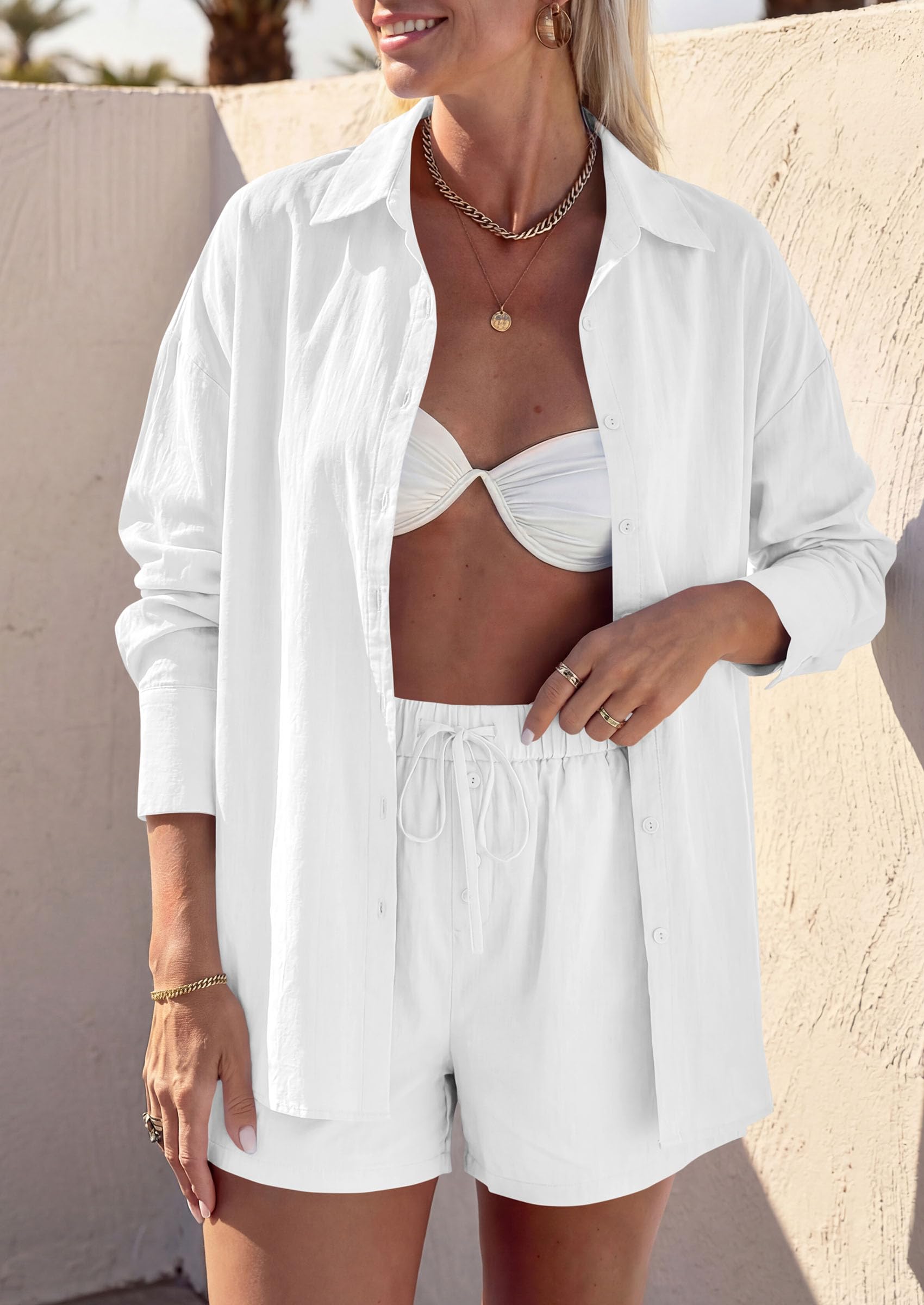 Women's Summer 2 Piece Outfits Lounge Sets (White,S)
