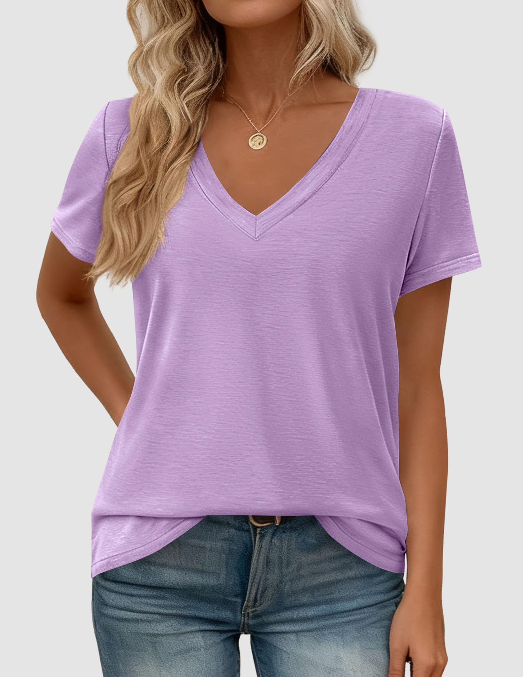 Womens Tops Short Sleeve Oversized Tshirts, Purple,S