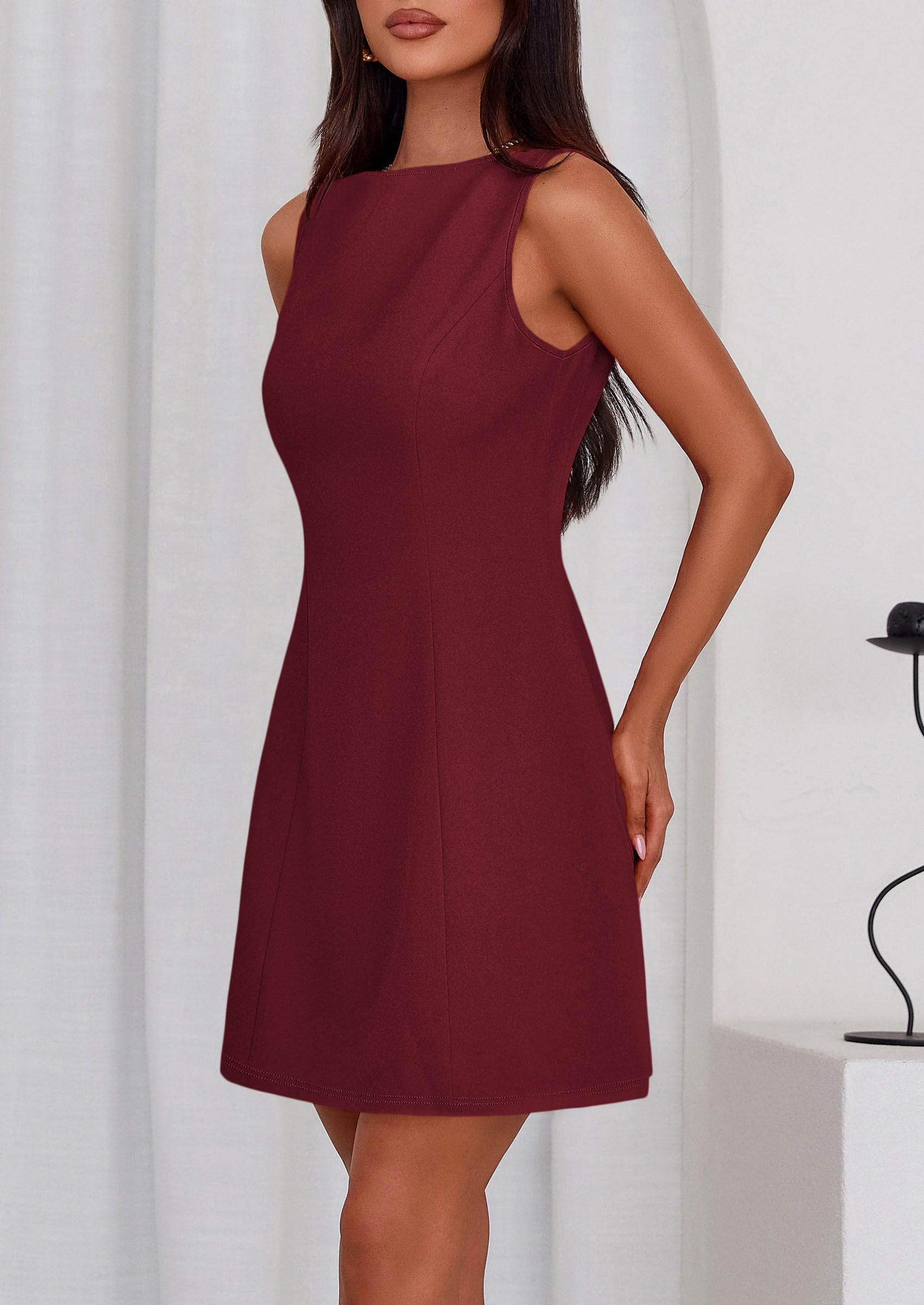 Women's Formal Short Dresses A Line Mini Dress,Burgundy,XS