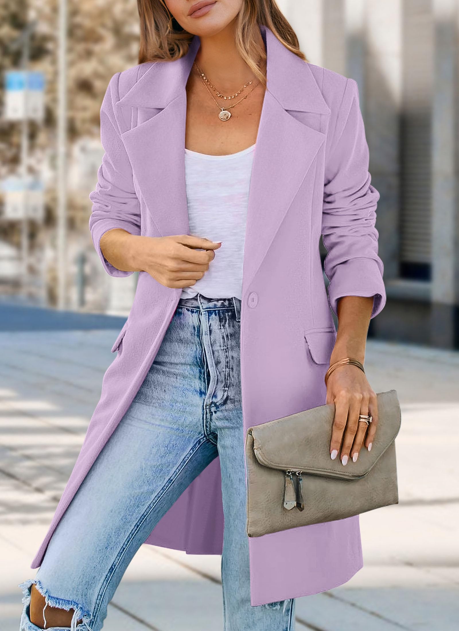 Women's Business Casual Long Blazer Jackets(Purple,S)