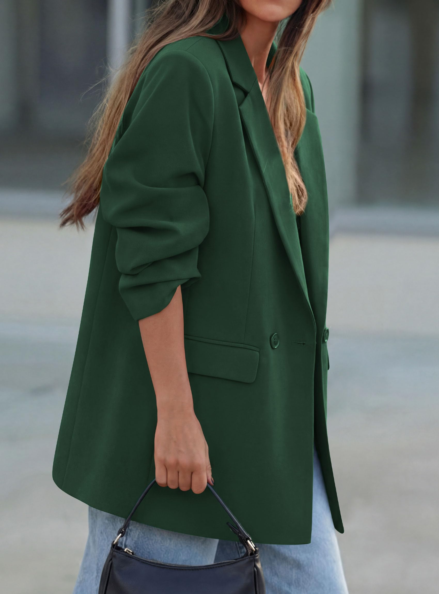 Women's Fall Business Casual Oversized Blazers(Dark Green,S)
