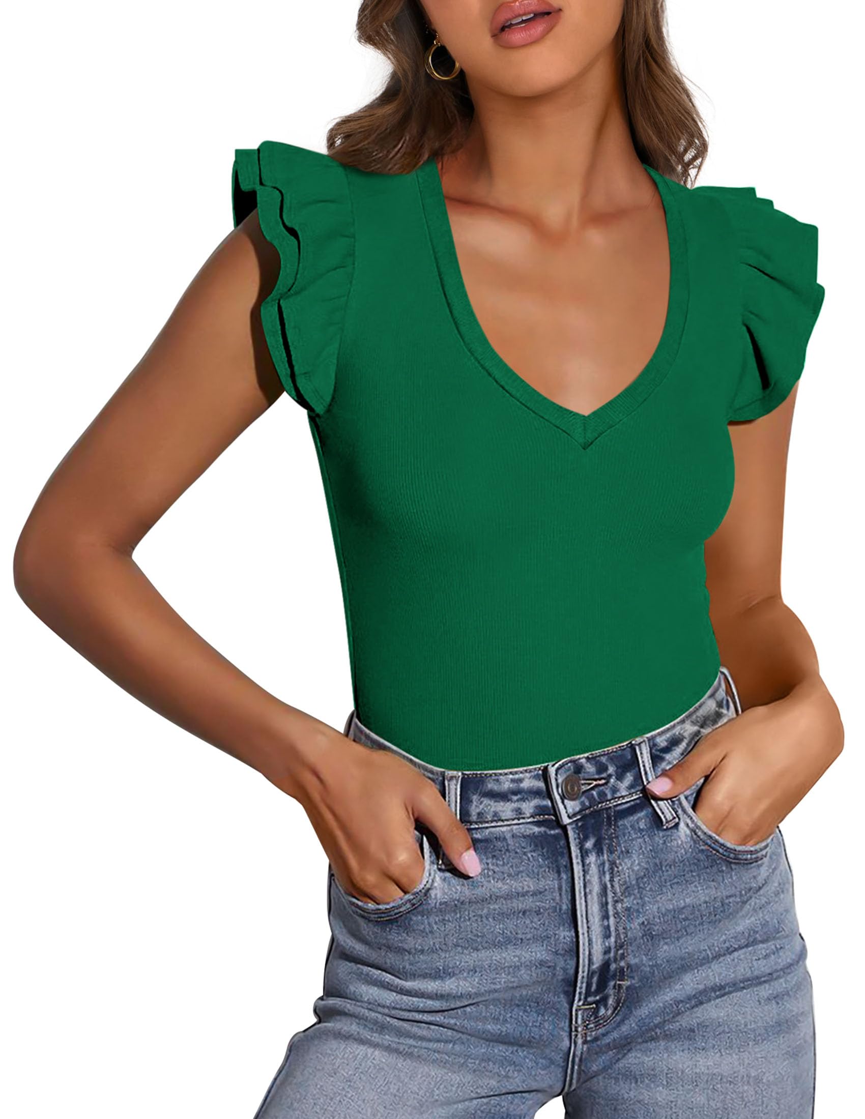 Womens Sleeveless Slim Fit T Shirts,Green,S