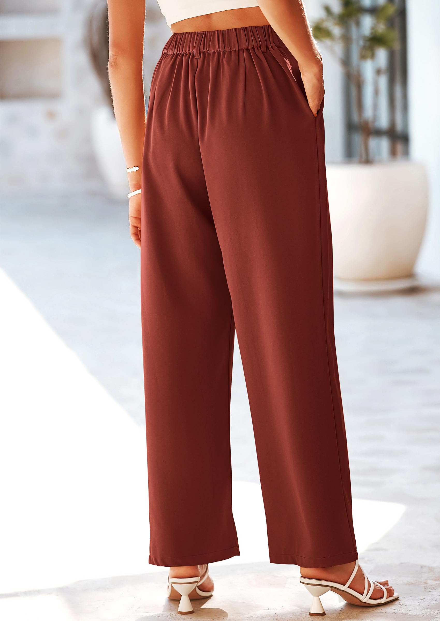 Women's Flowy Wide Leg Dress Pants,Rust Red,S