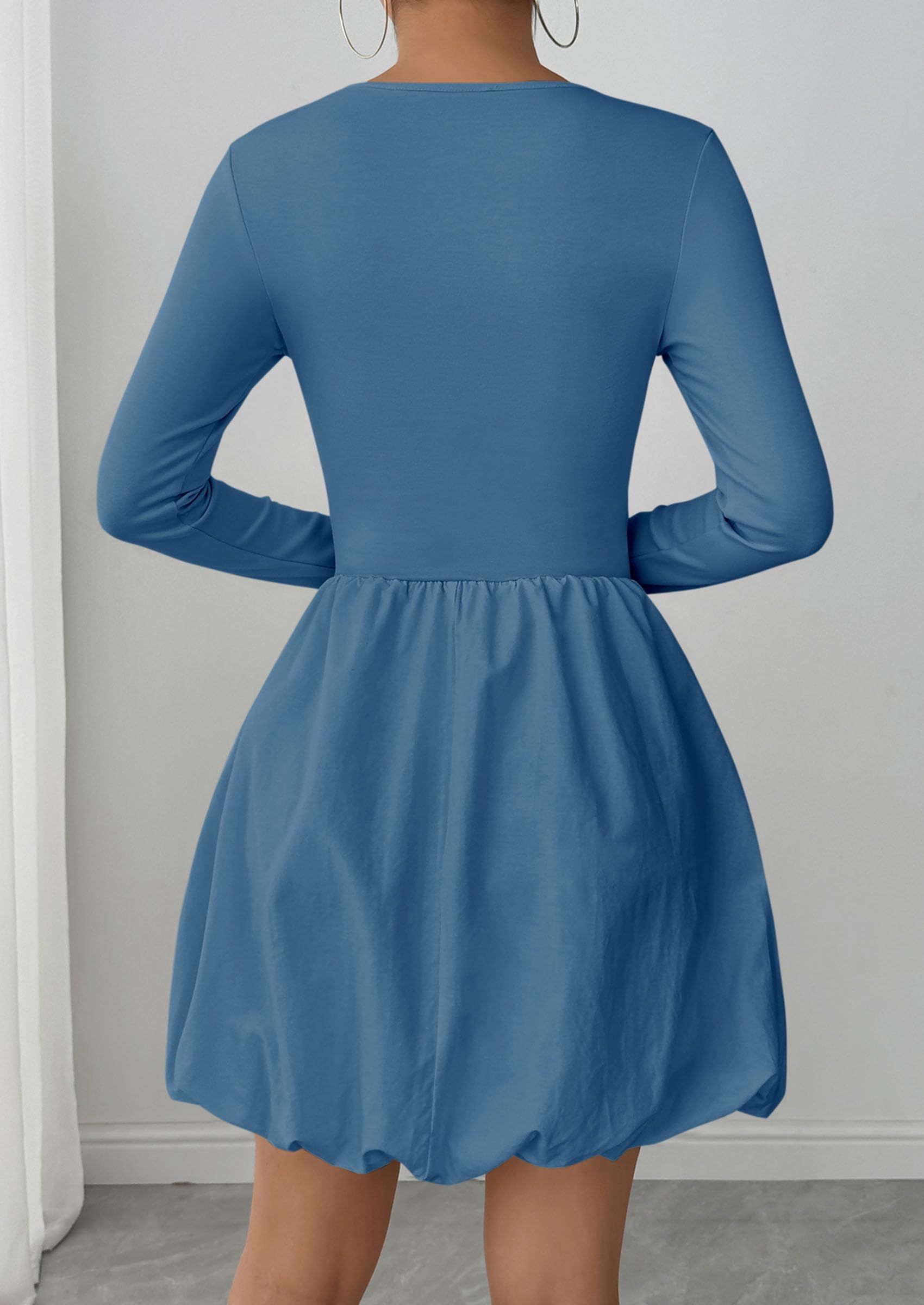 Fall Dresses for Women 2026 Bubble Mini Dress,Grey Blue,S