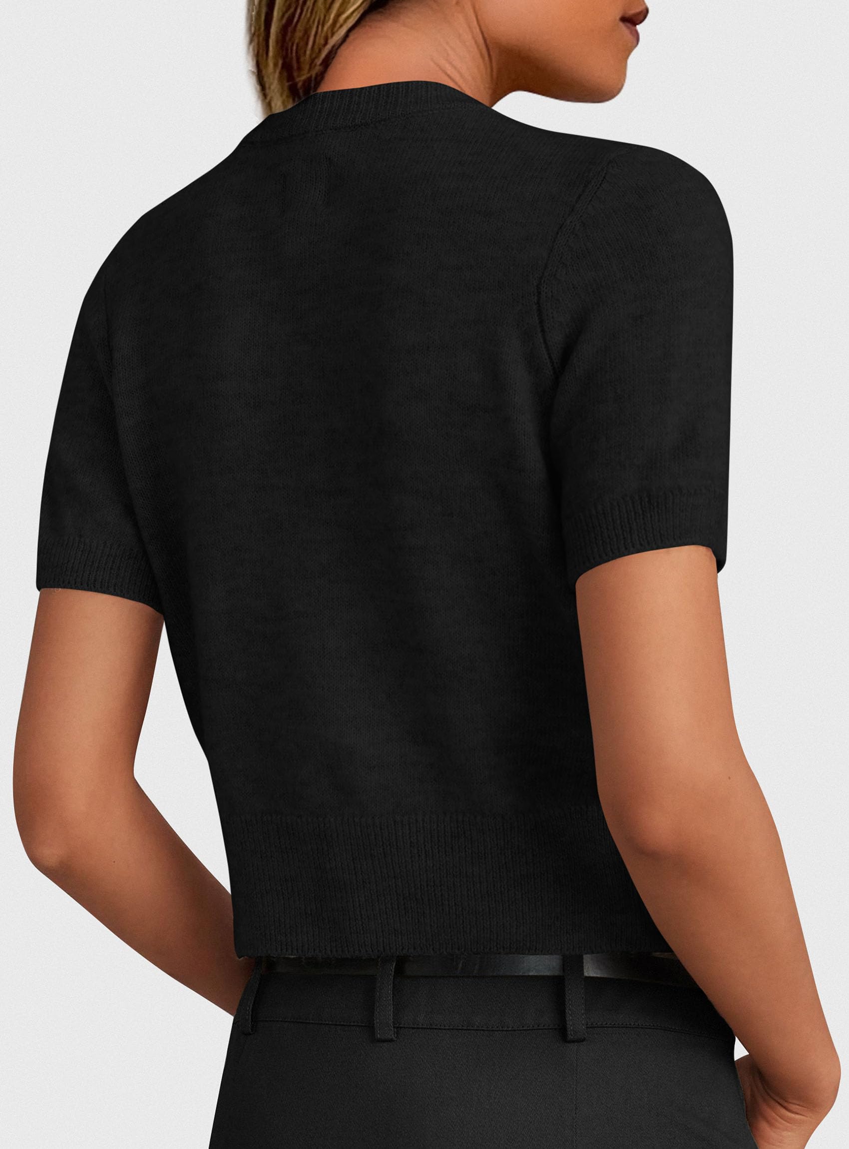 Womens Summer Cardigan Short Sleeve Sweater,Black,S
