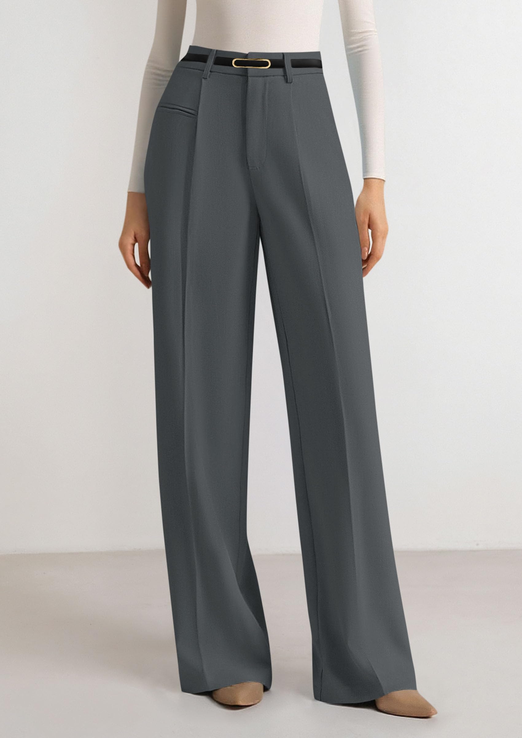 Women's Tailored Wide Leg Work Dress Pants,Dark Grey,XS