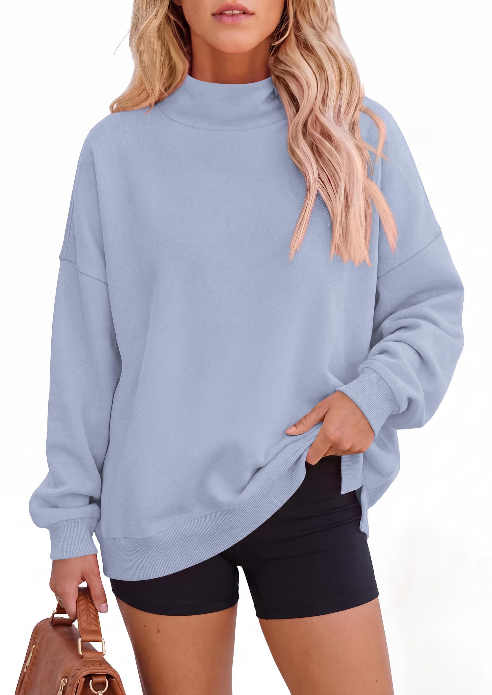 Womens Mock Neck Sweatshirt Oversized Pullover Fall Outfits