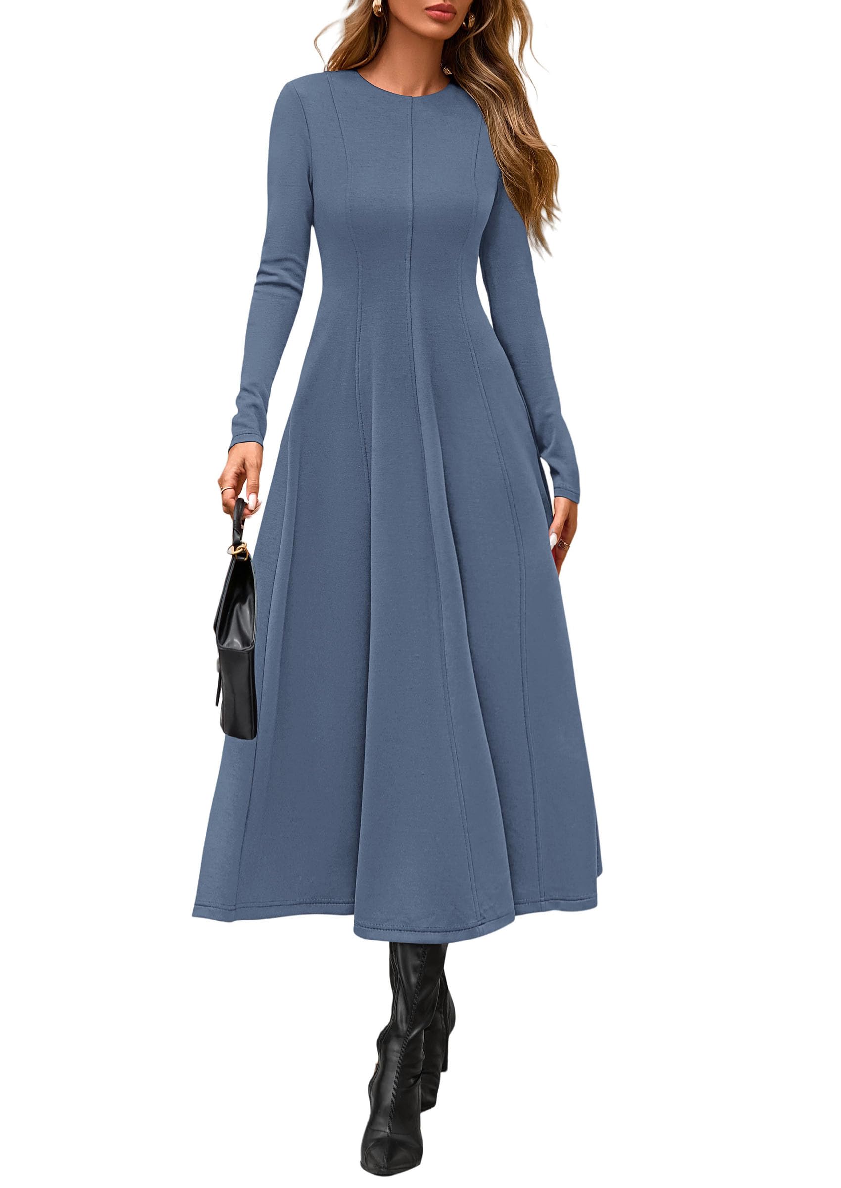Women's Fall Long Sleeve A Line Midi Elegant Cocktail Dress