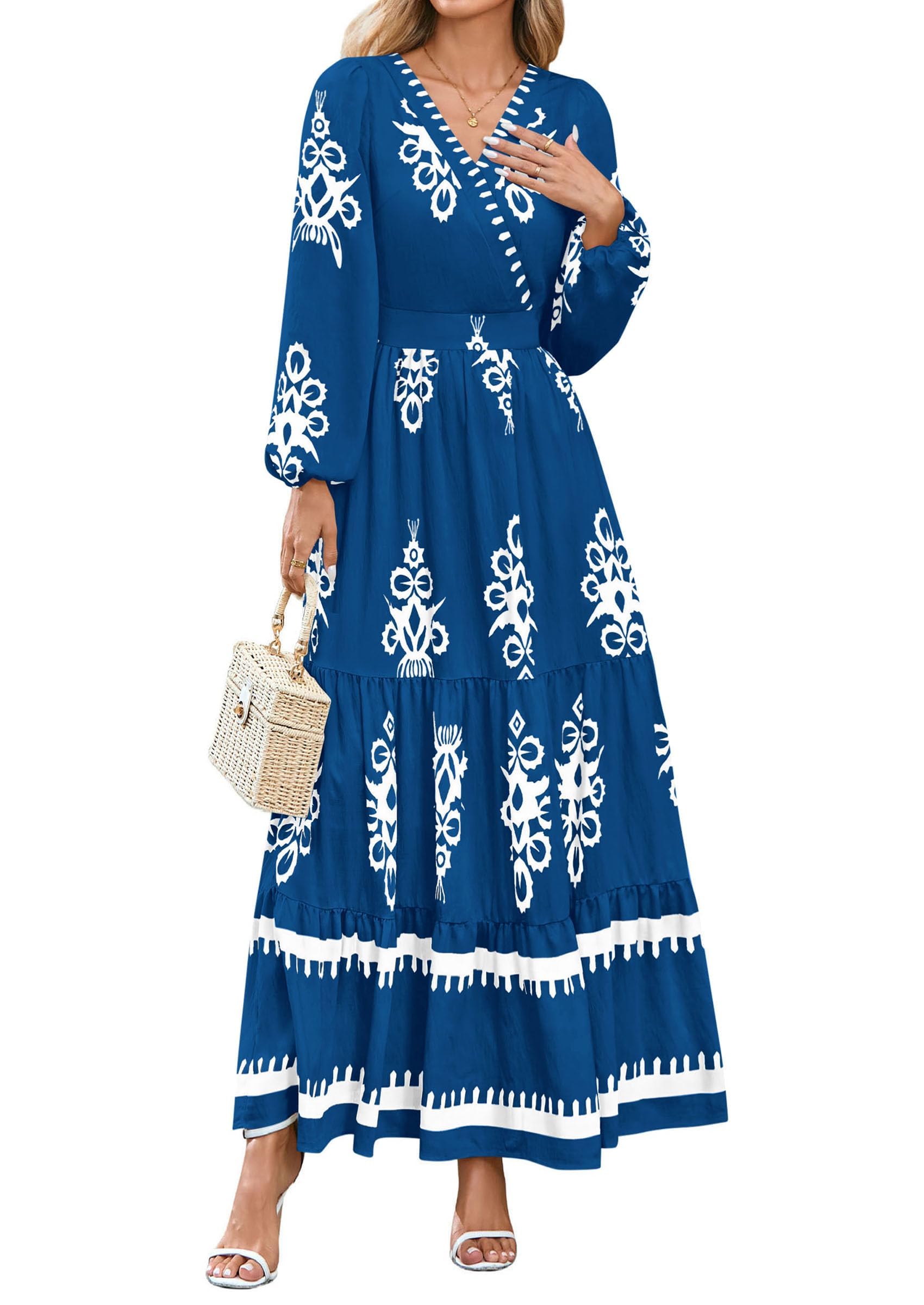 Women's Long Sleeve Floral Boho Maxi Wedding Guest Dress