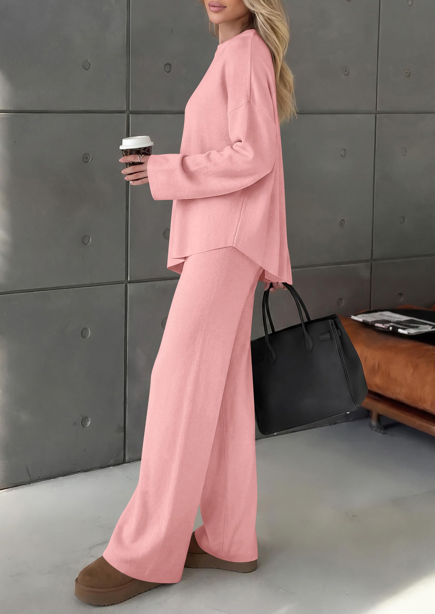 Womens Fall 2 Piece Asymmetric Cozy Sweater Travel Lounge Sets