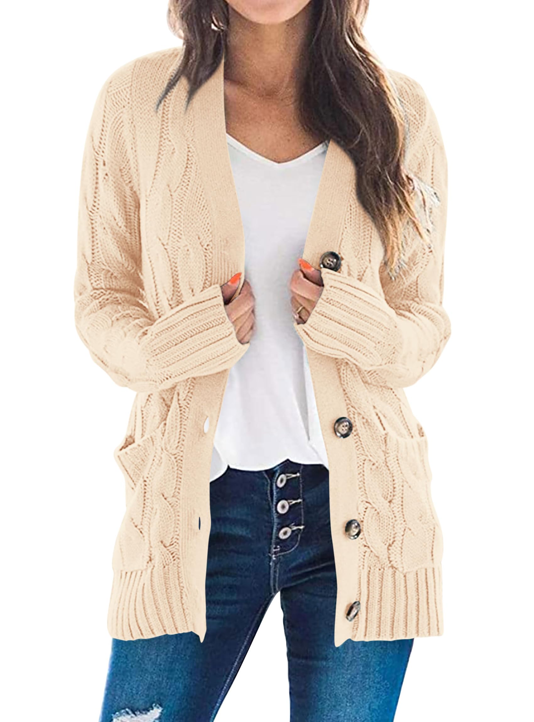 Women Chunky Cable Knit Cardigan Sweaters Fall Fashion Clothes