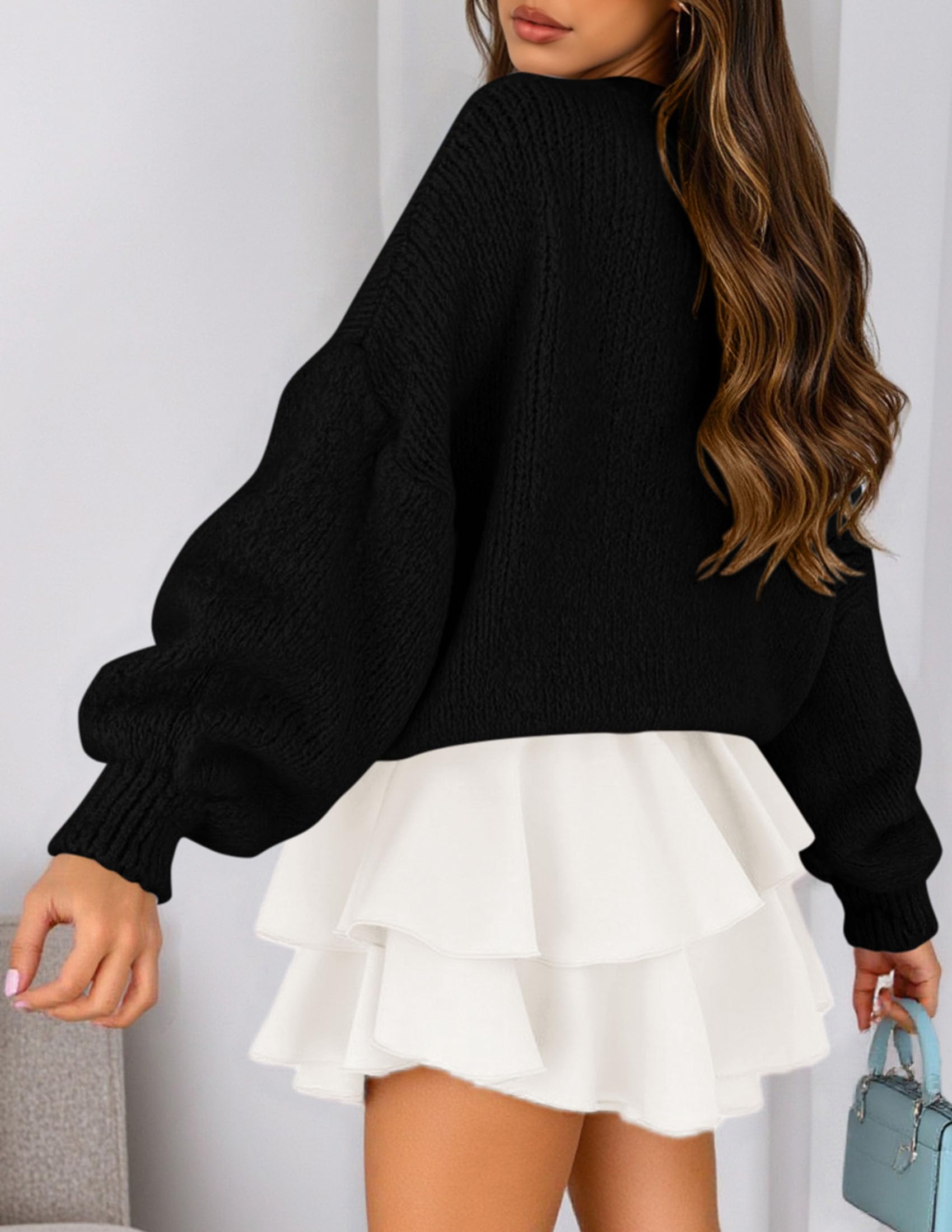 Women's Chunky Knit Oversized Pullover Sweaters,Black,S