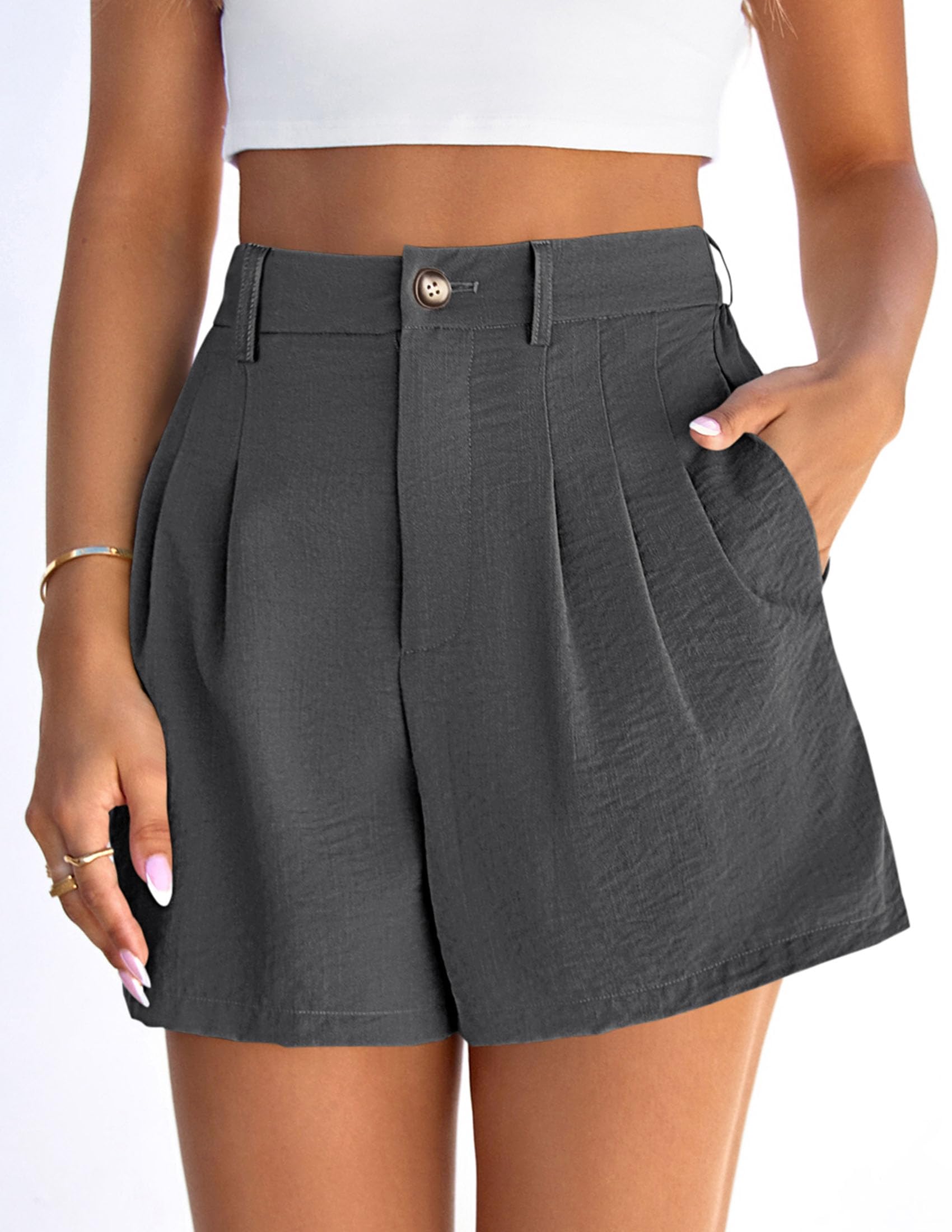Womens Shorts Dressy Casual High Waisted Wide Leg Trousers,Dark Grey,S
