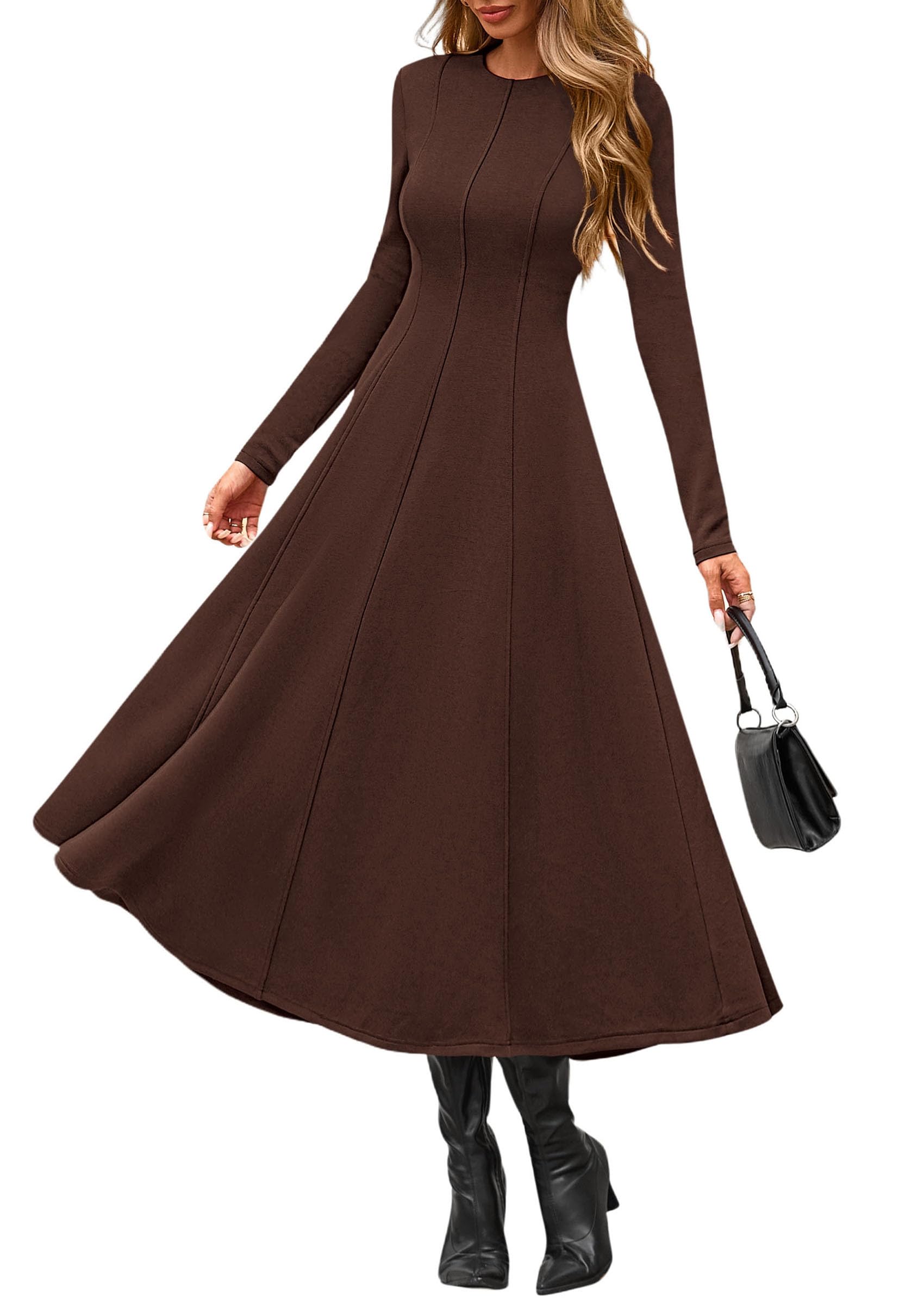 Women's Fall Long Sleeve A Line Midi Elegant Cocktail Dress