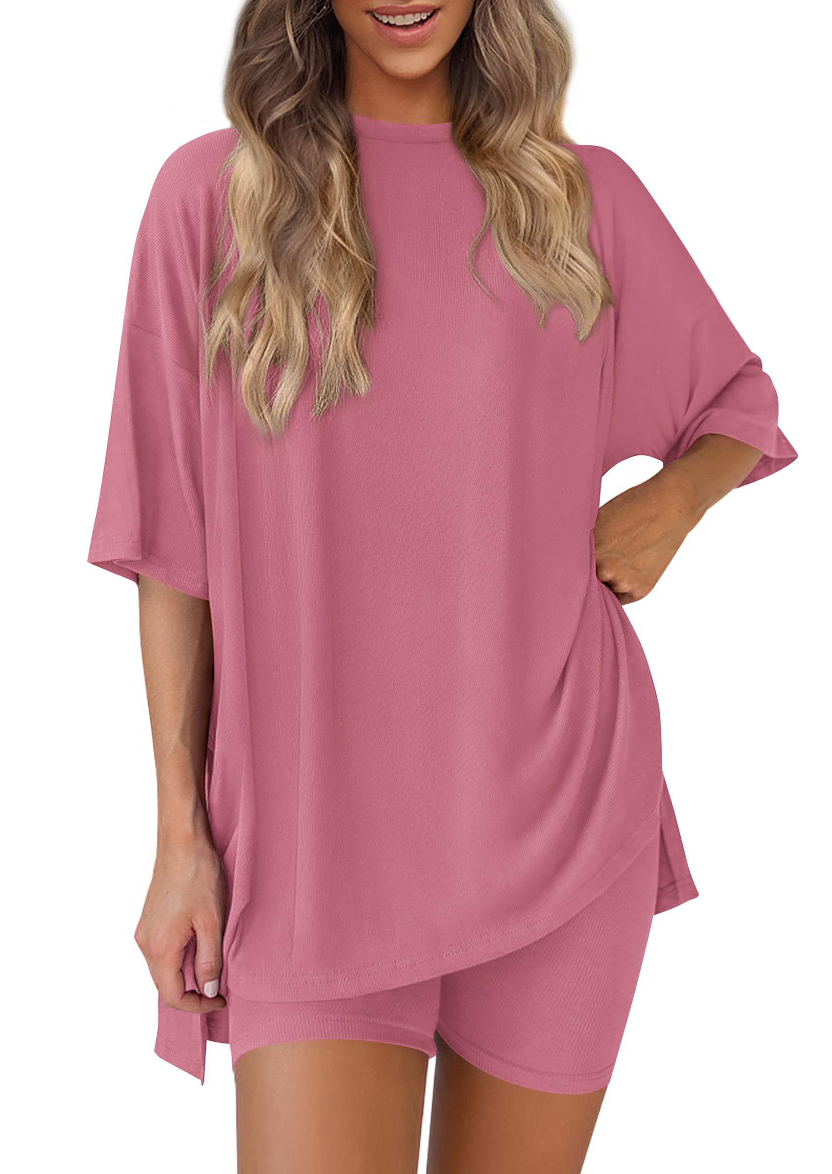 Women 2 Piece Lounge Set Airport Travel Outfit, Pink,S