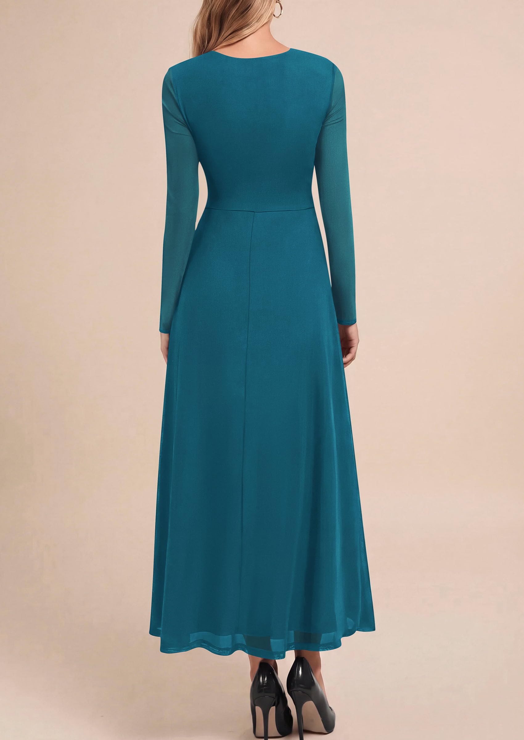 Women's Flowy Maxi Mesh Fall Cocktail Wedding Guest Dresses